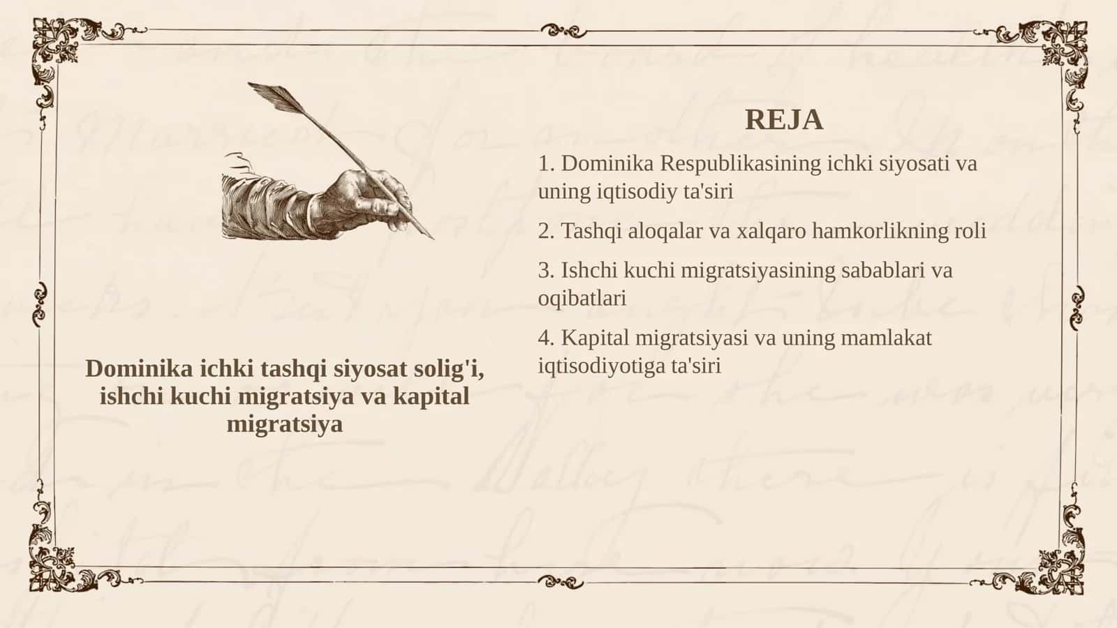 Dominika ichki tashqi siyosat solig'i, ishchi kuchi migratsiya va kapital migratsiya
