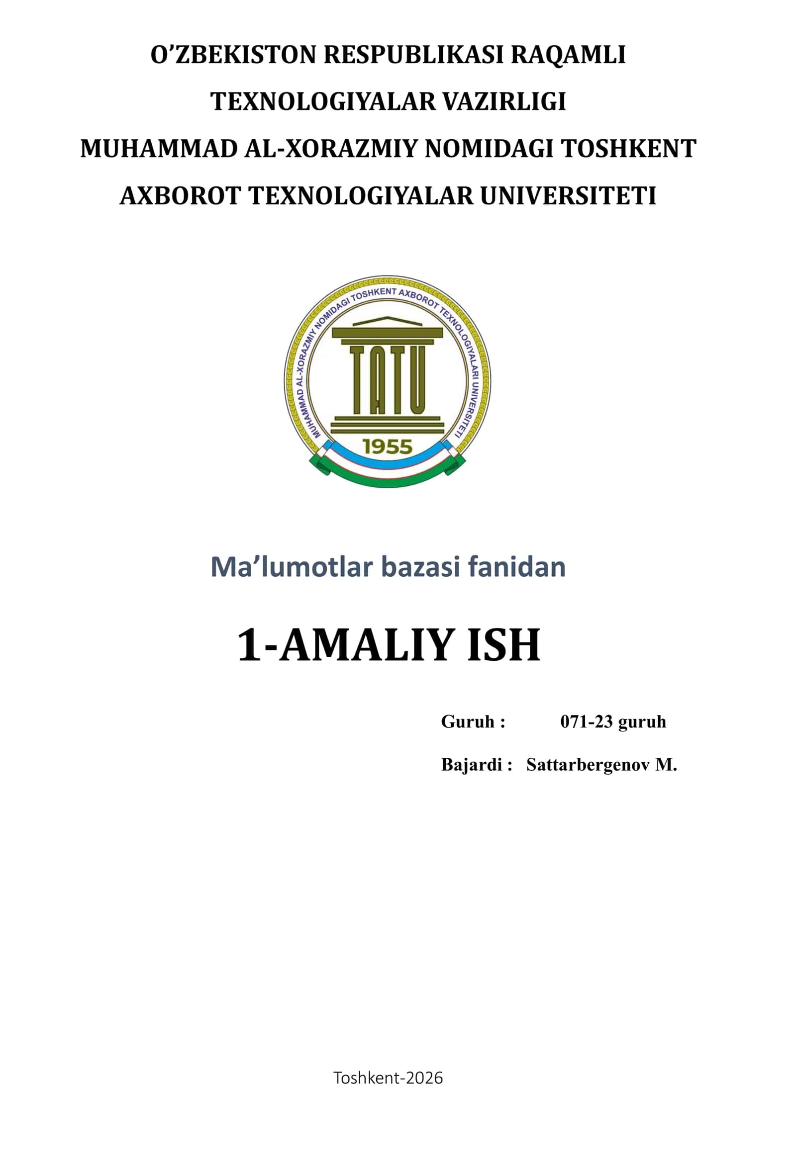 Ma’lumotlar bazasi loyihalash