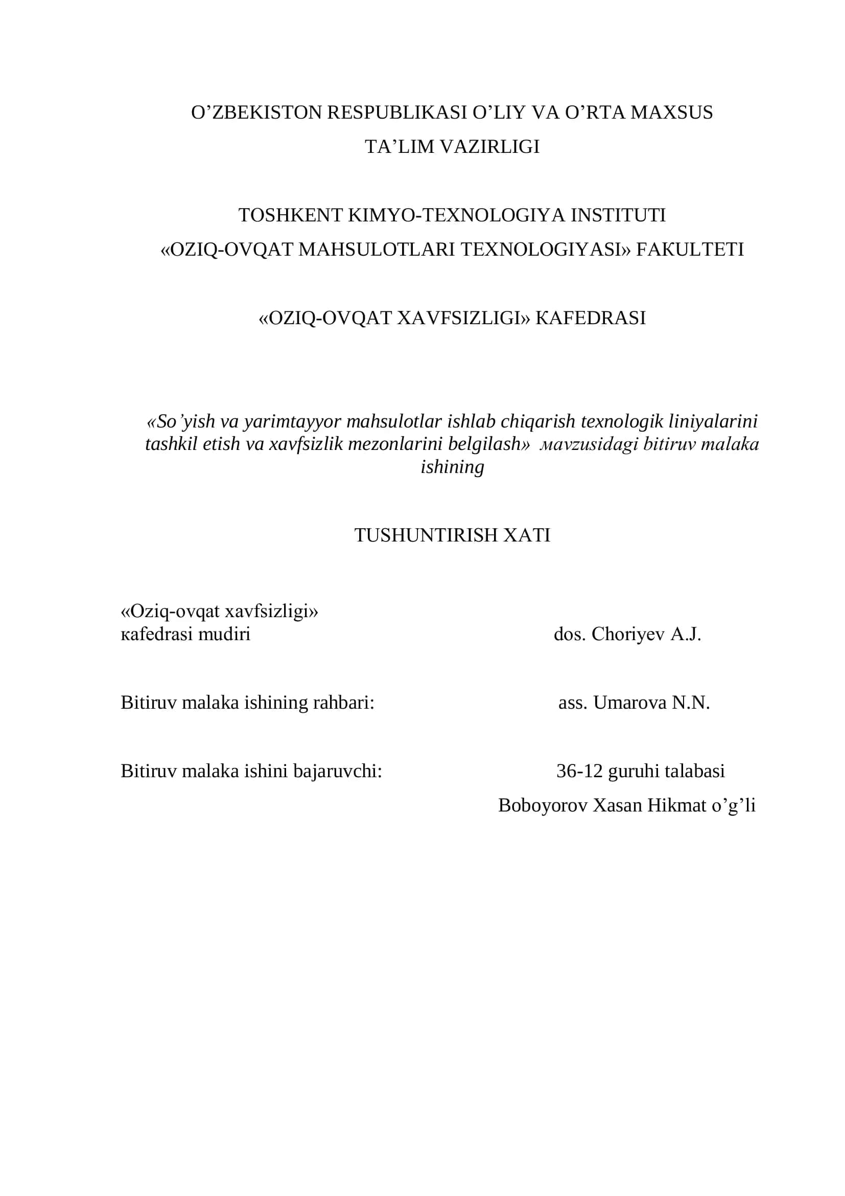 «So’yish va yarimtayyor mahsulotlar ishlab chiqarish texnologik liniyalarini