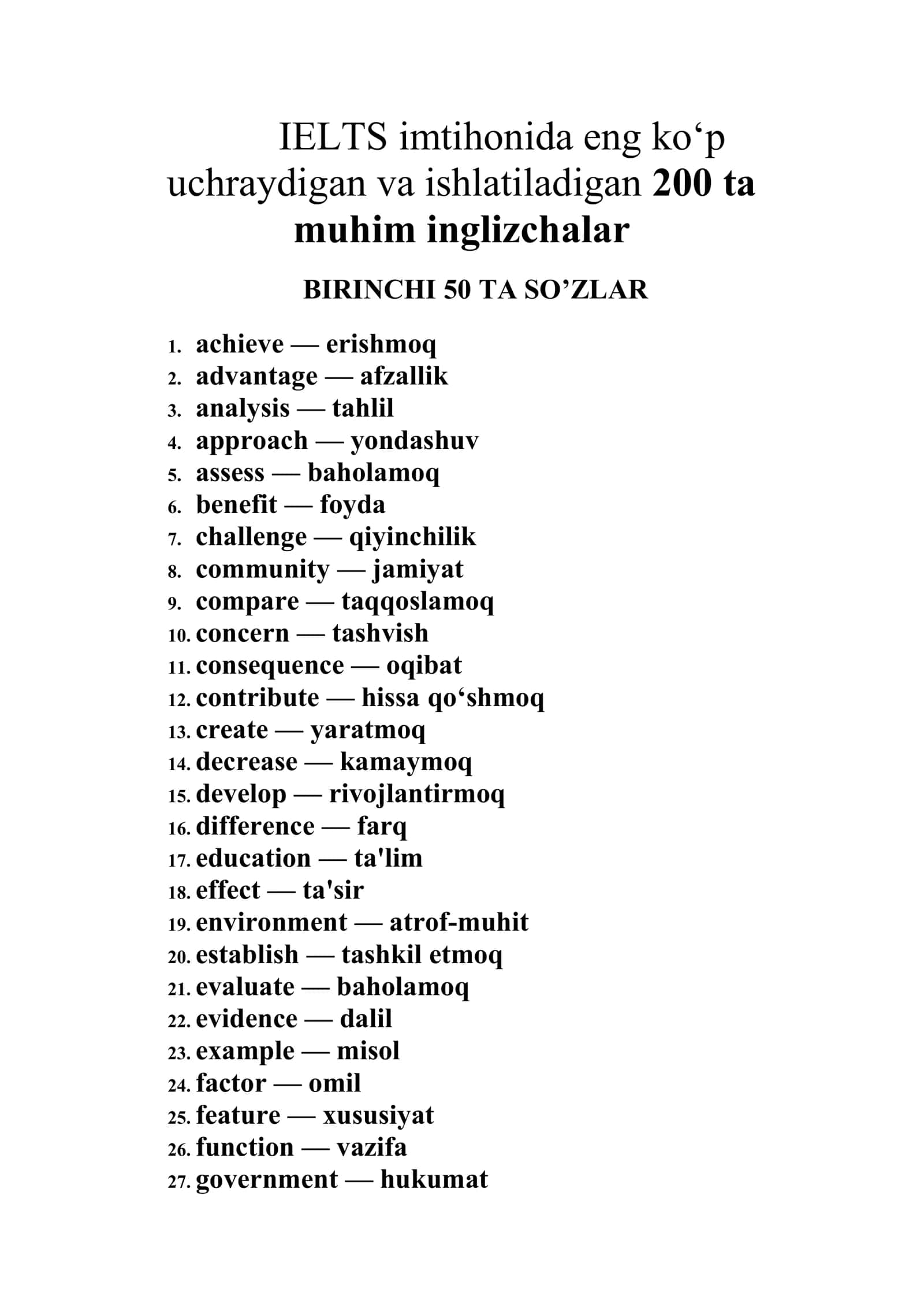 Inglizcha so'zlar IELTS imtihonida uchraydigan