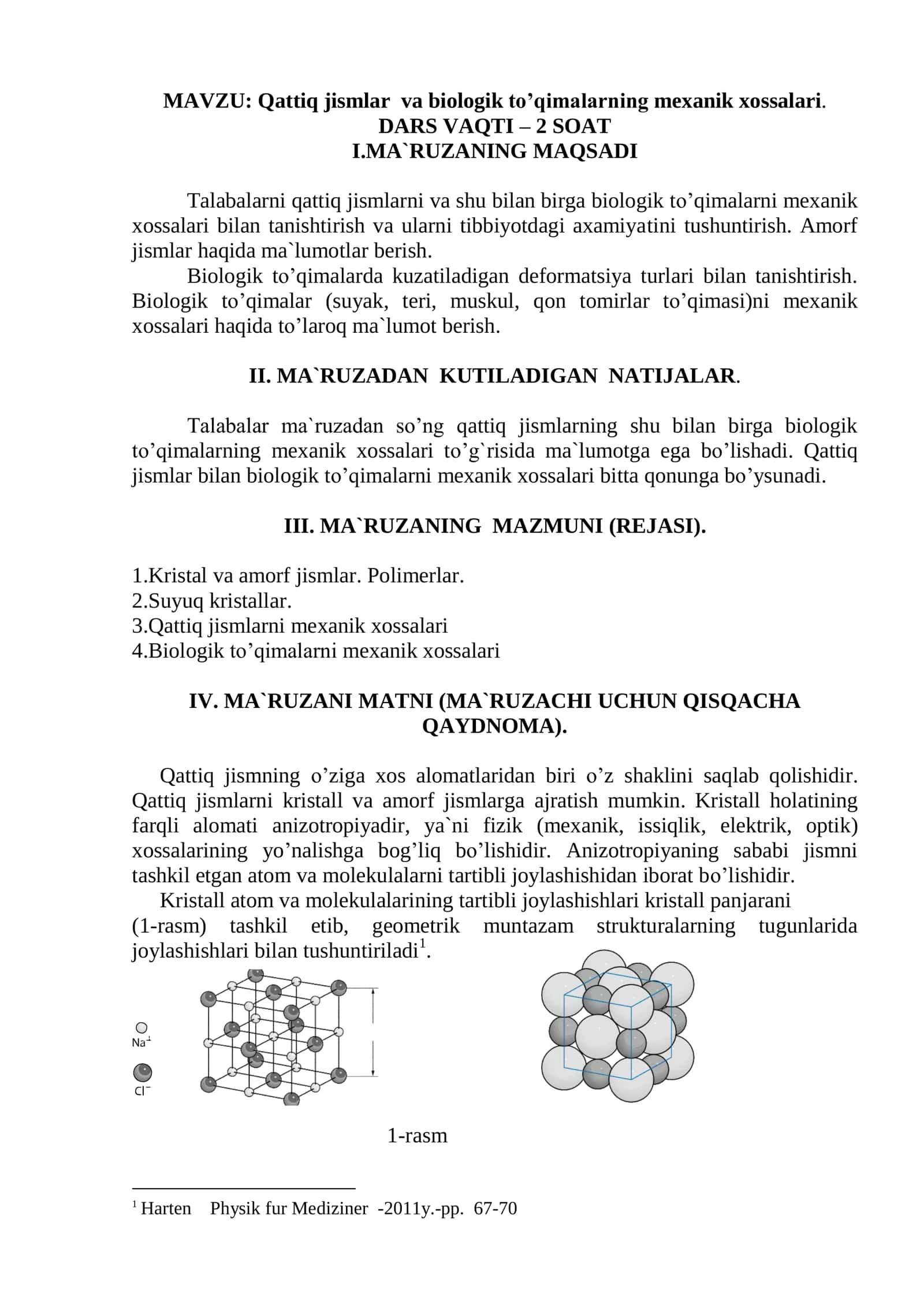 Qattiq jismlar va biologik to’qimalarning mexanik xossalari