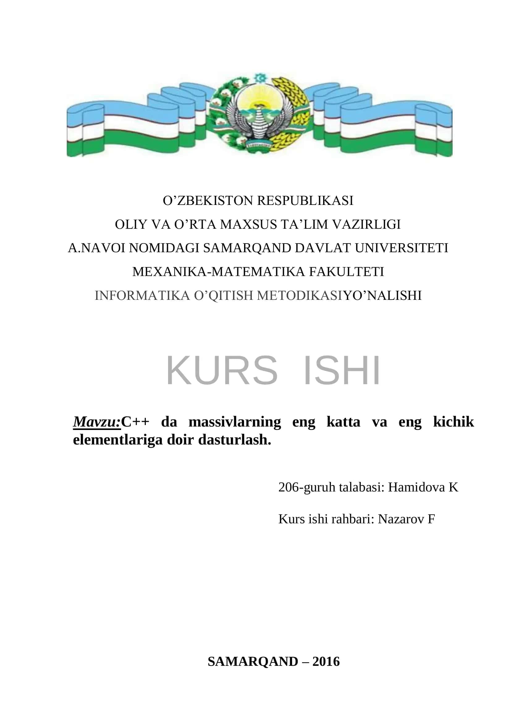 C++ da massivlarning eng katta va eng kichik elementlariga doir dasturlash