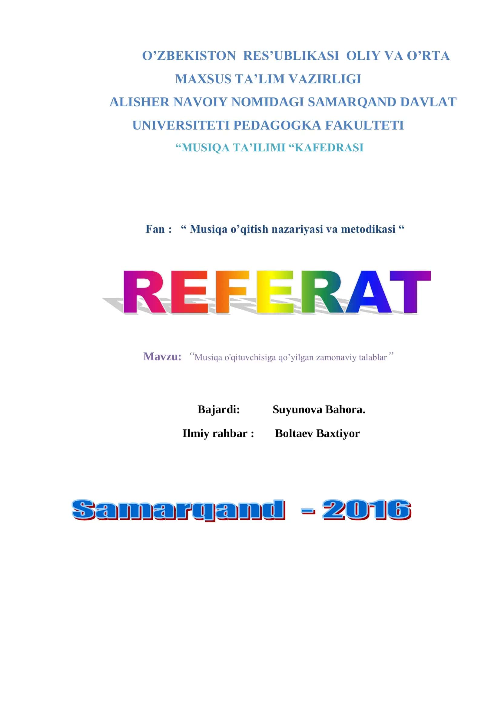 Musiqa o'qitish nazariyasi va metodikasi