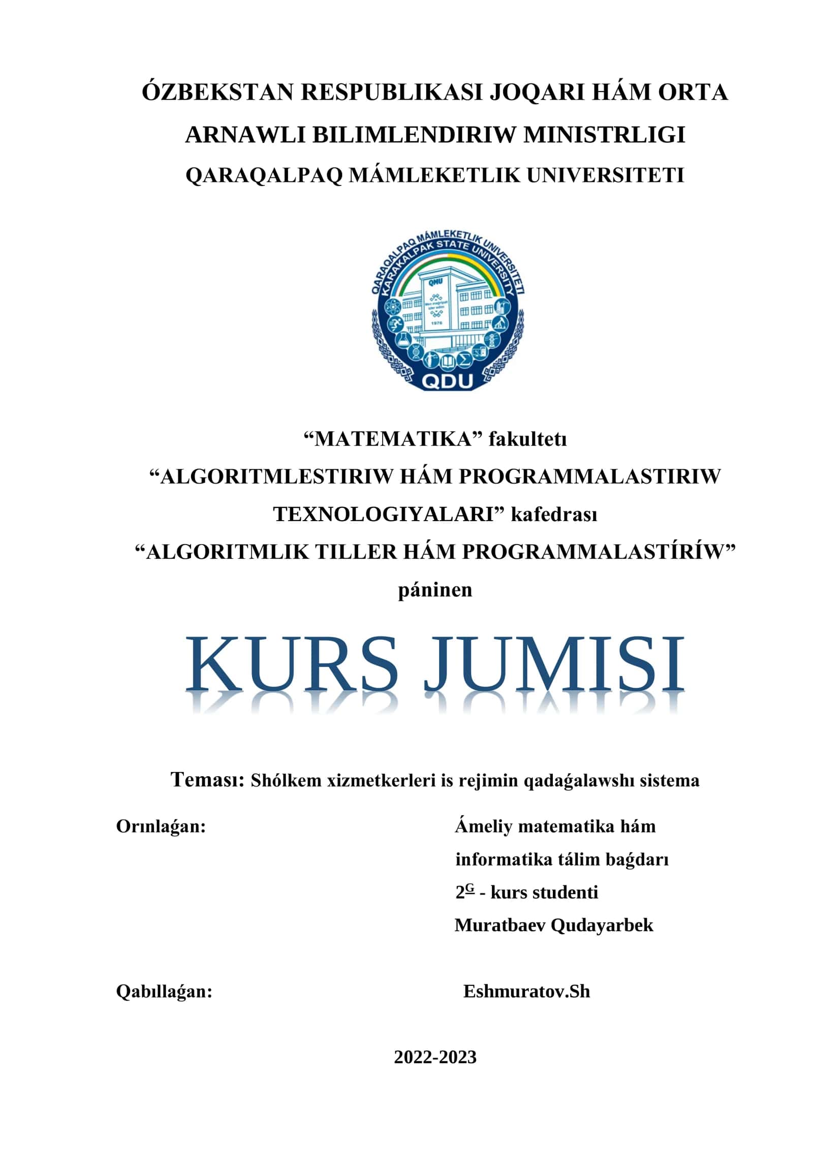 ALGORITMLIK TILLER HÁM PROGRAMMALASTÍRÍW