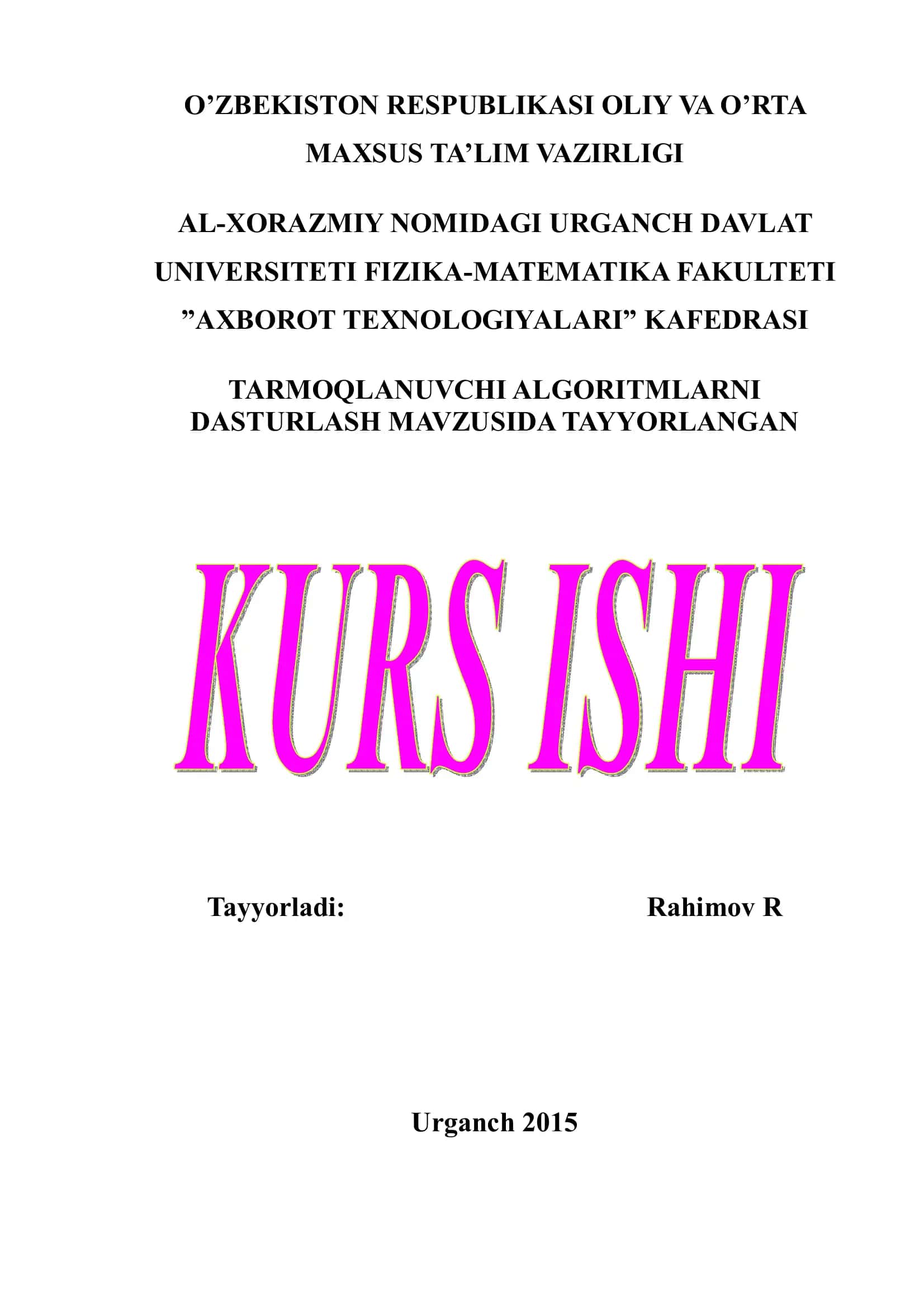 Tarmoqlanuvchi algoritmni dasturlash