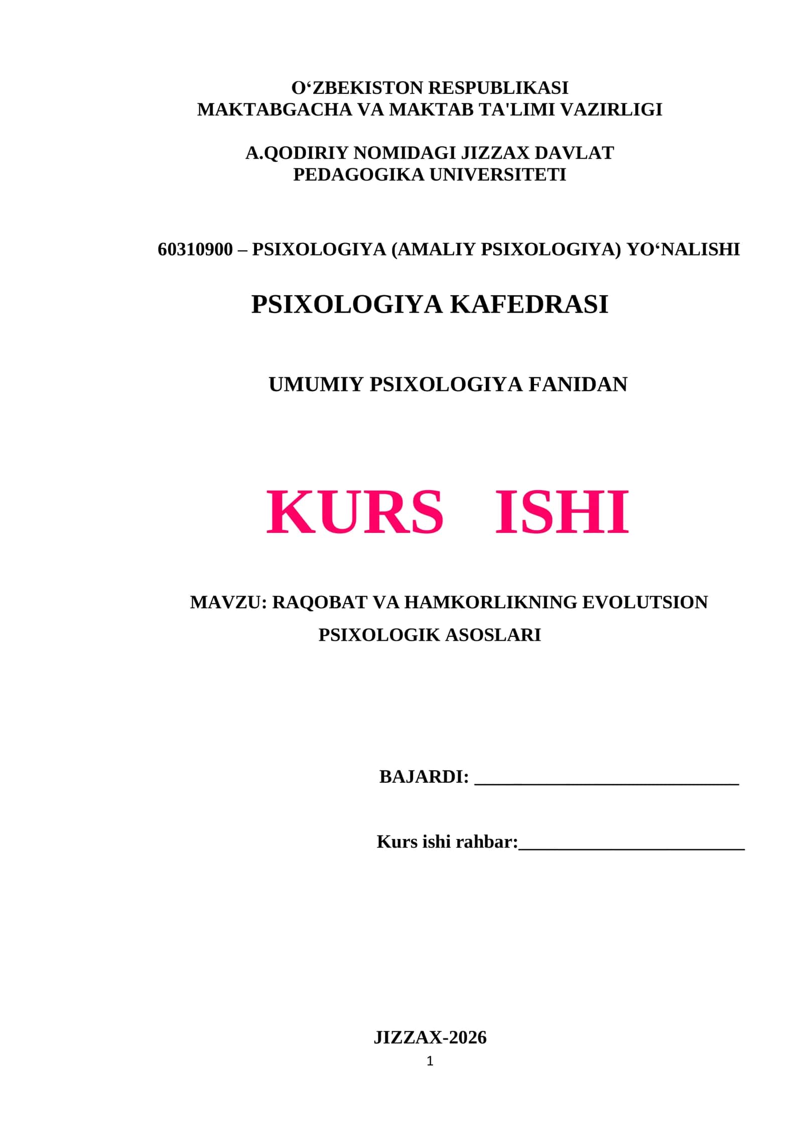 RAQOBAT VA HAMKORLIKNING EVOLUTSION PSIXOLOGIK ASOSLARI