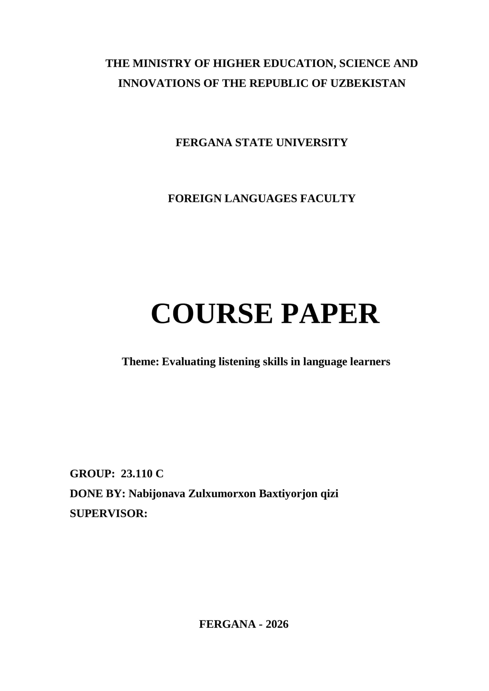 Course Paper on Evaluating Listening Skills in Language Learners