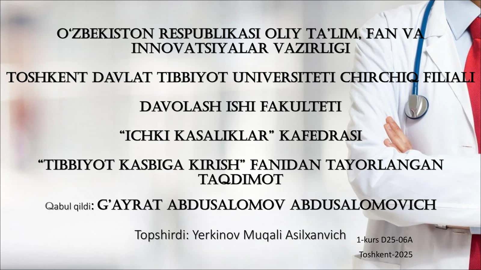 Tibbiyot etikasi va deontologiya asoslari