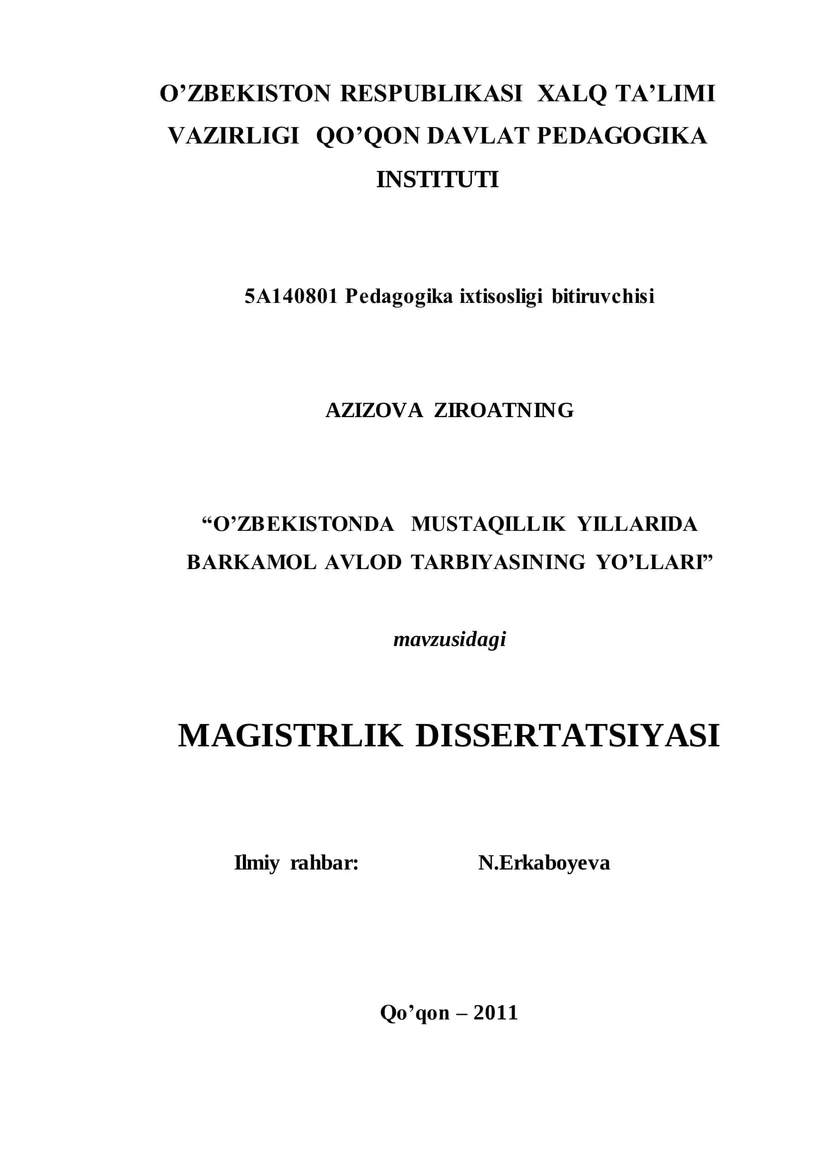 "O’ZBEKISTONDA MUSTAQILLIK YILLARIDA BARKAMOL AVLOD TARBIYASINING YO’LLARI"