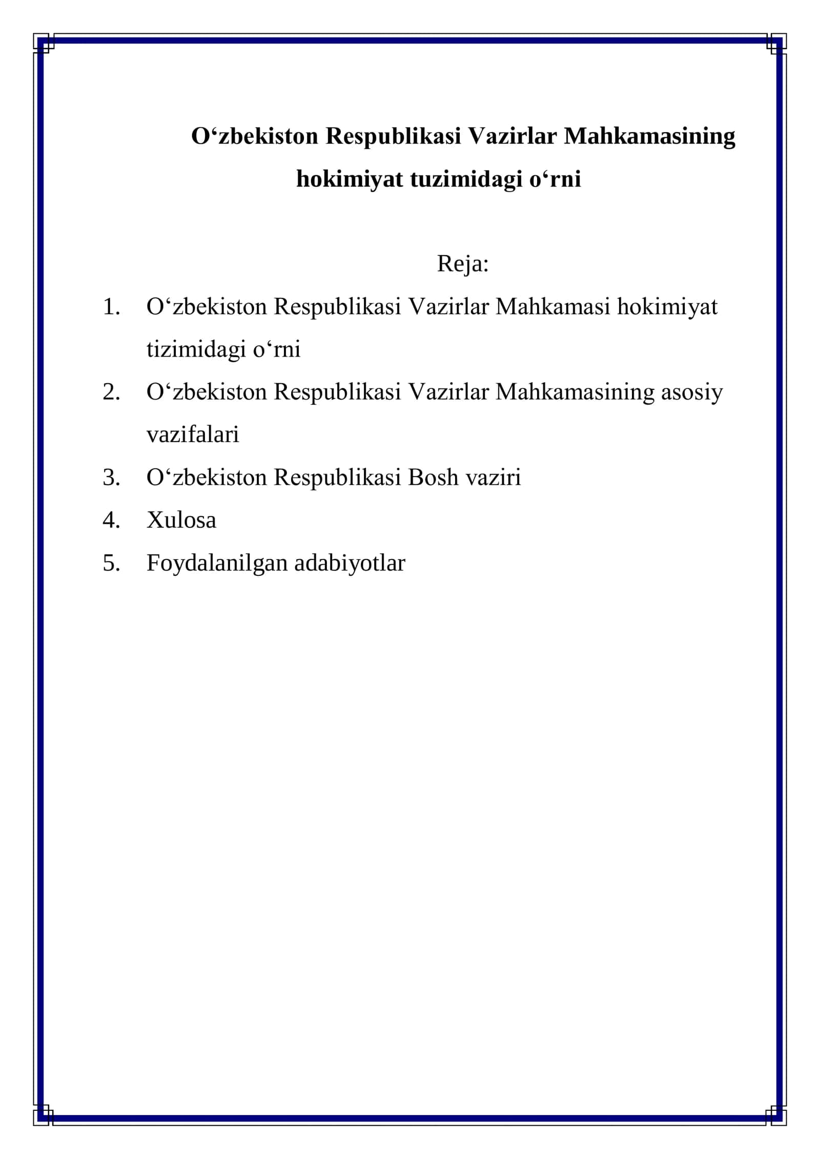 O‘zbekiston Respublikasi Vazirlar Mahkamasi