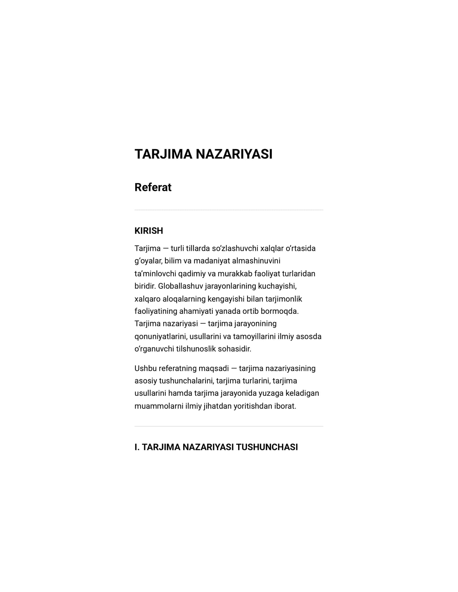 Referat Tarjima nazariyasi