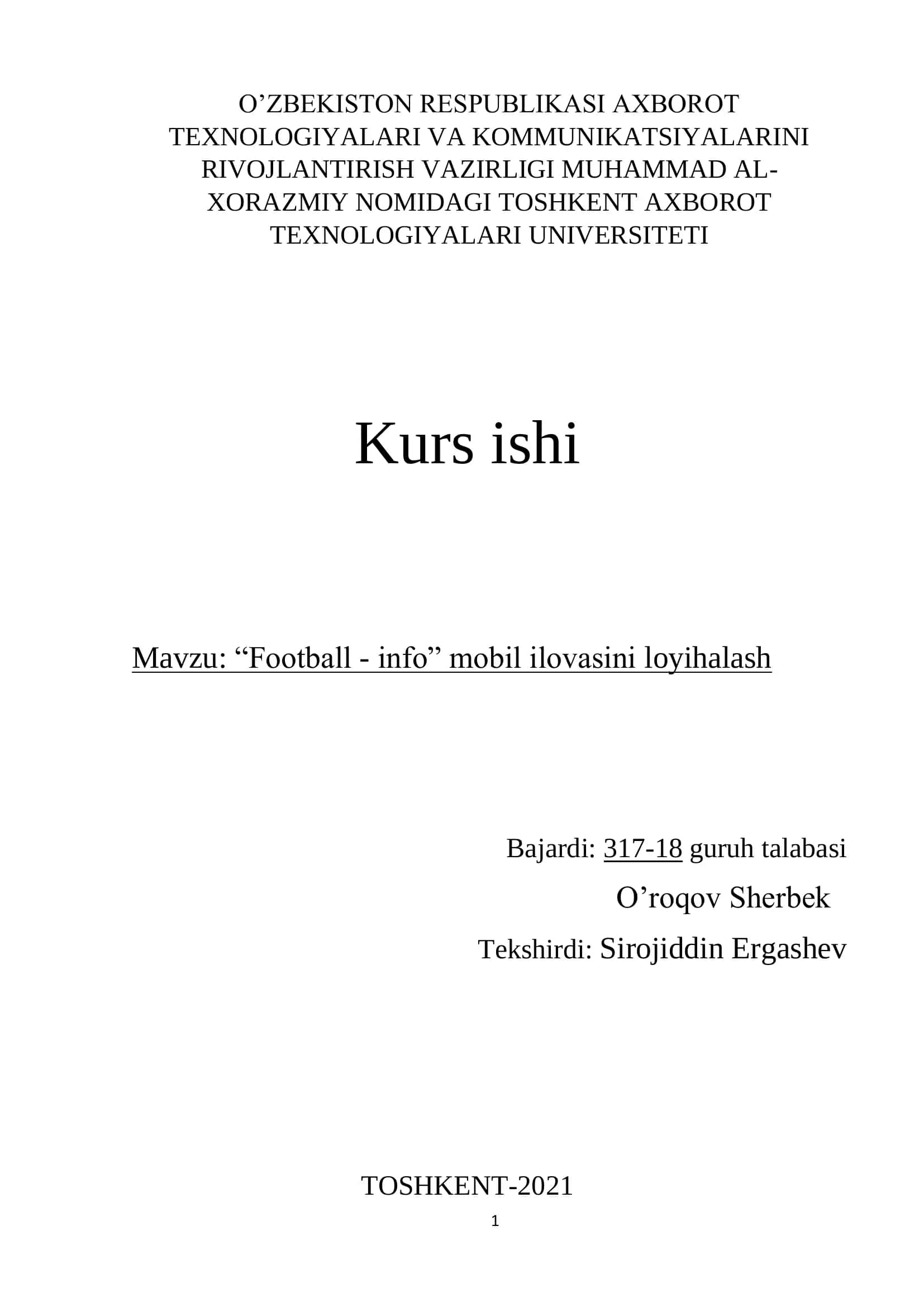 “Football - info” mobil ilovasini loyihalash