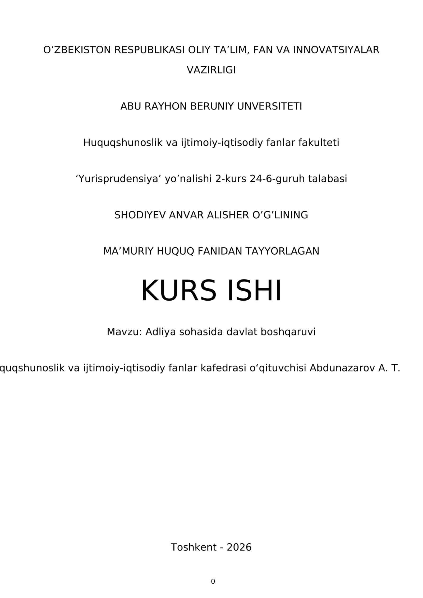 MA’MURIY HUQUQ FANIDAN TAYYORLAGAN KURS ISHI