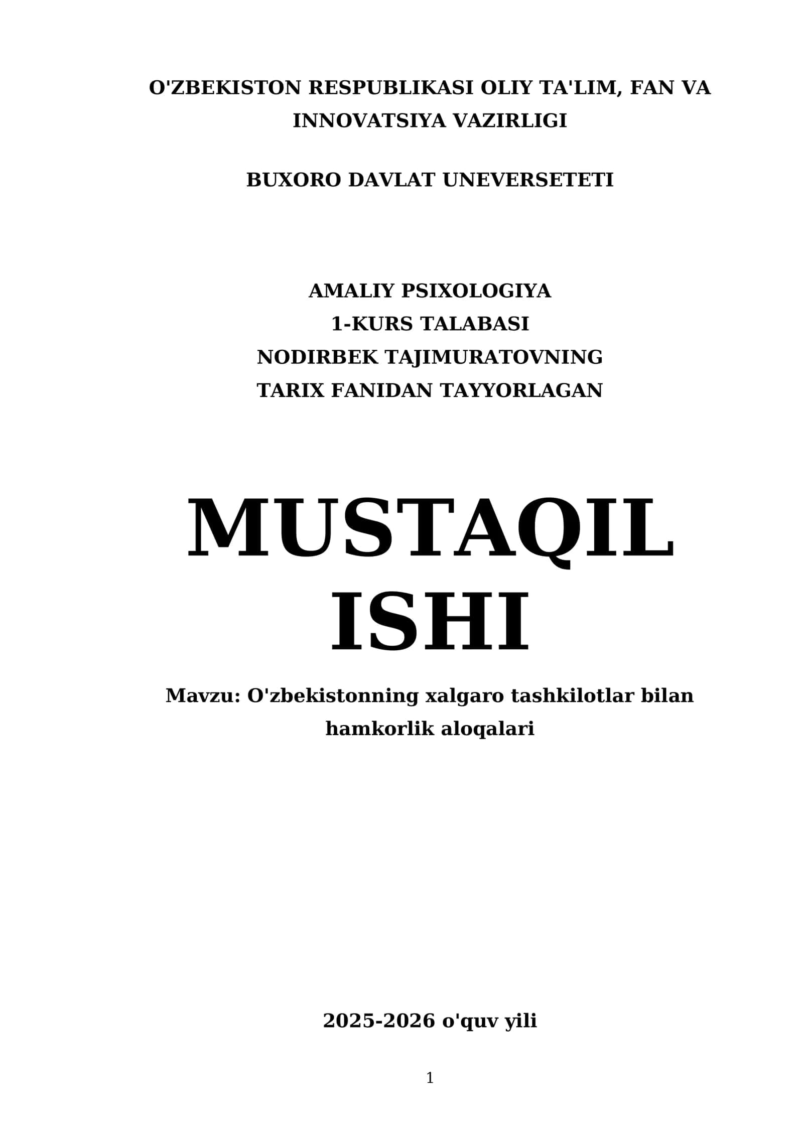O'zbekistonning xalgaro tashkilotlar bilan hamkorlik aloqalari