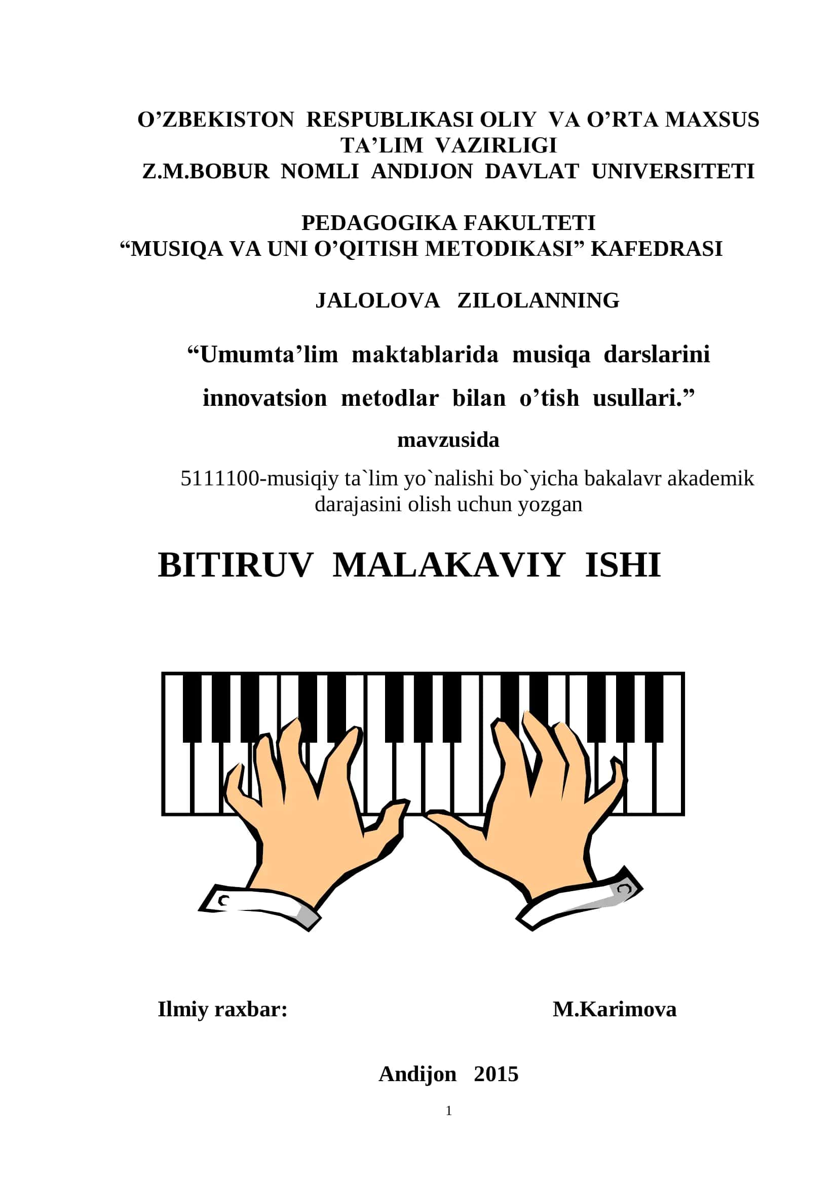 Umumta’lim maktablarida musiqa darslarini innovatsion metodlar bilan o’tish usullari