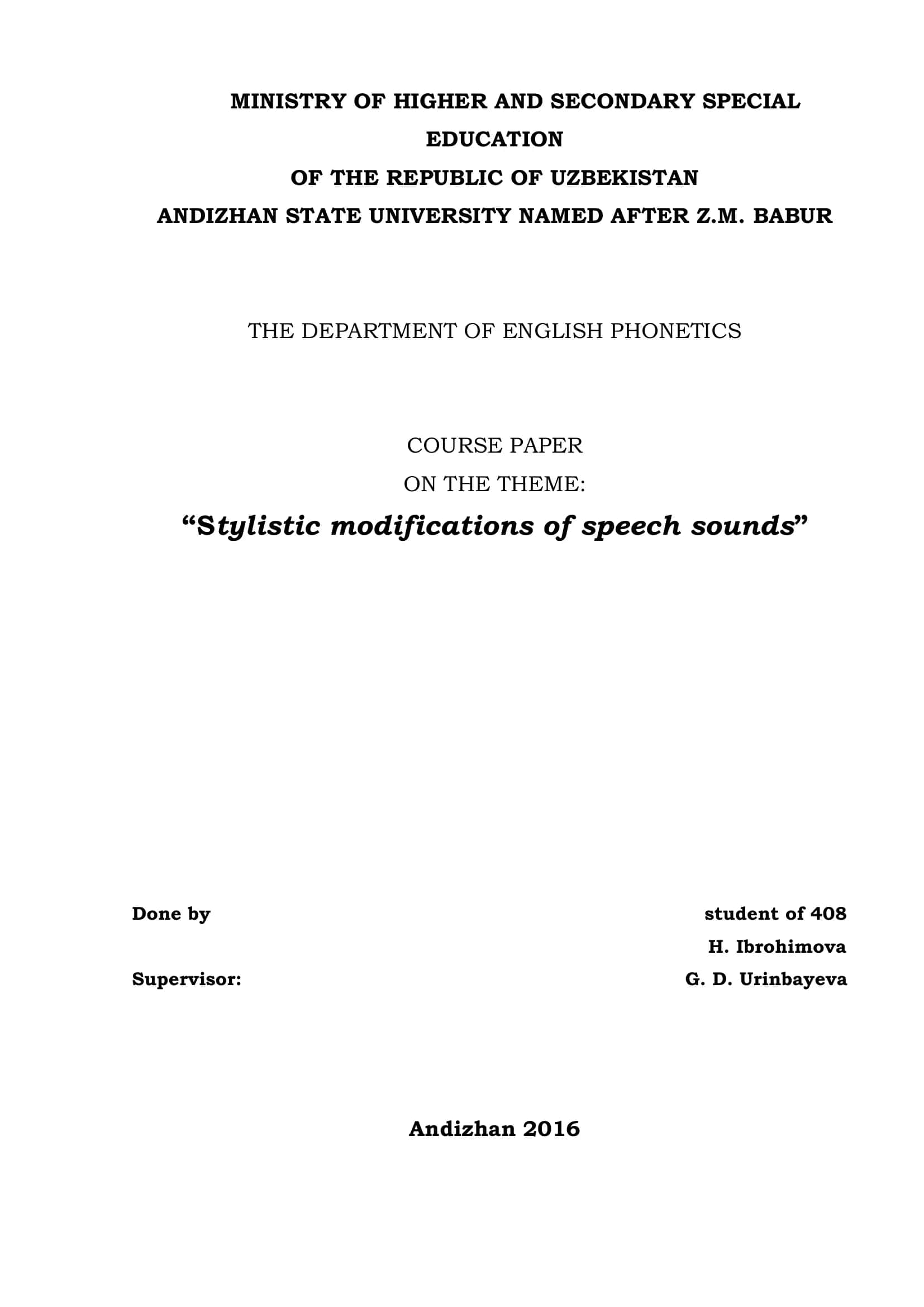 Course Paper on "Stylistic modifications of speech sounds"