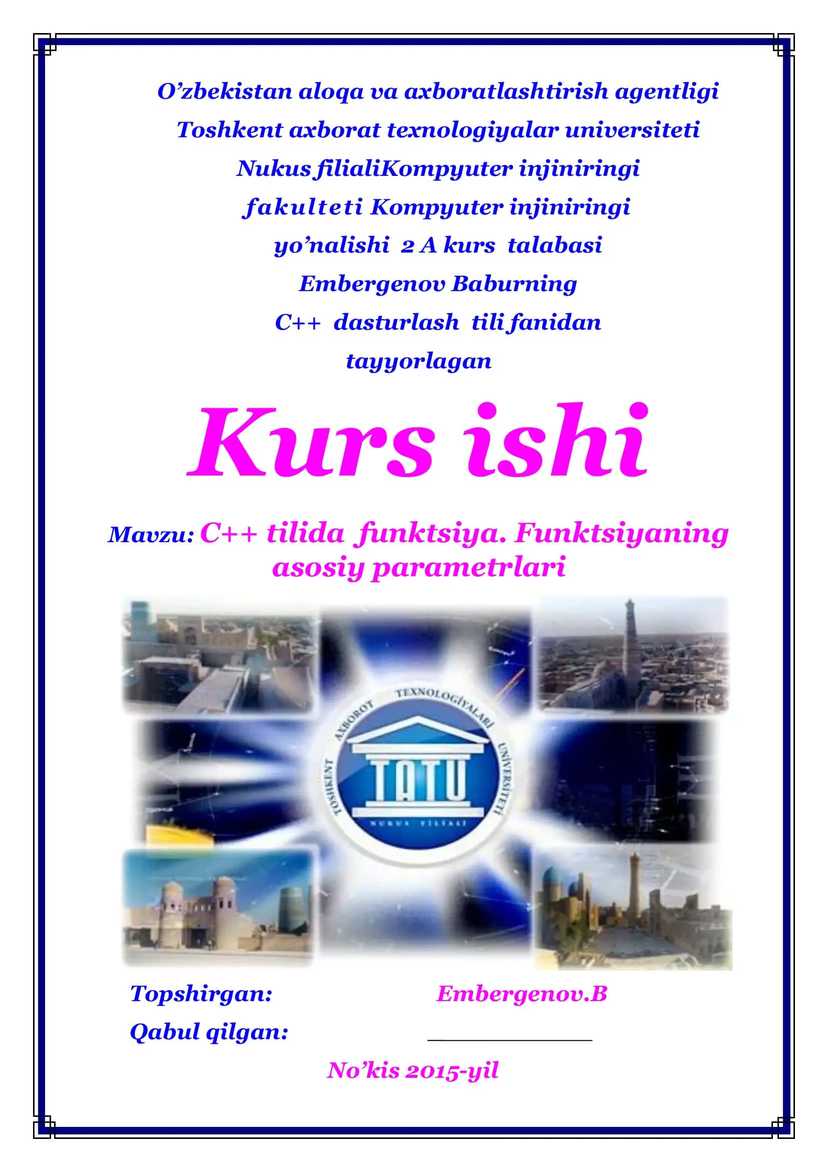 C++ tilida funktsiya