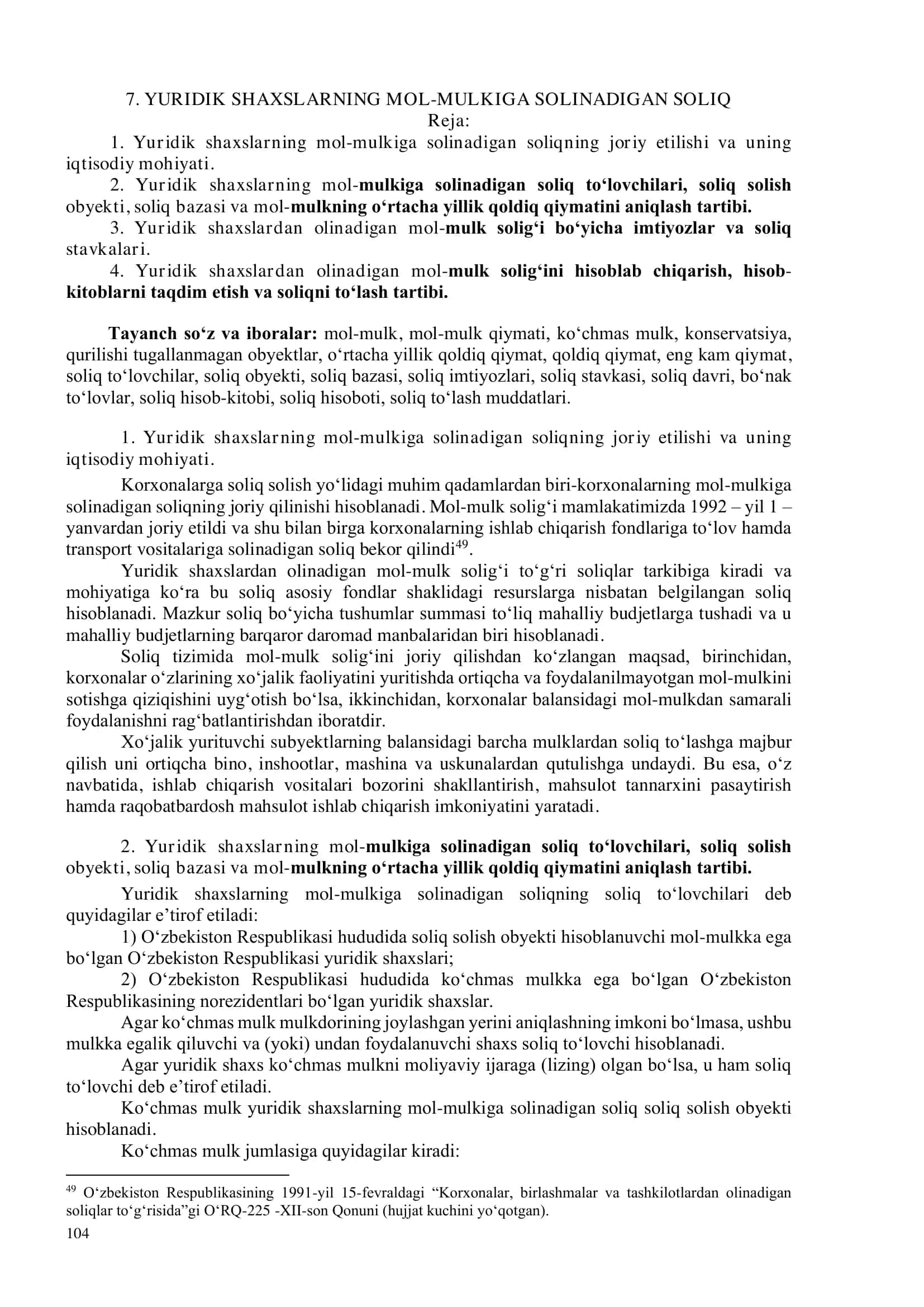 Yuridik Shaxslarning Mol-Mulkiga Solinadigan Soliq