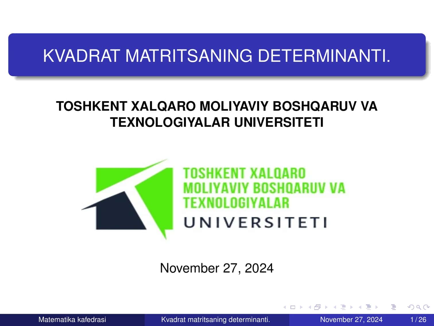 Matematika kafedrasi - Kvadrat matritsaning determinanti
