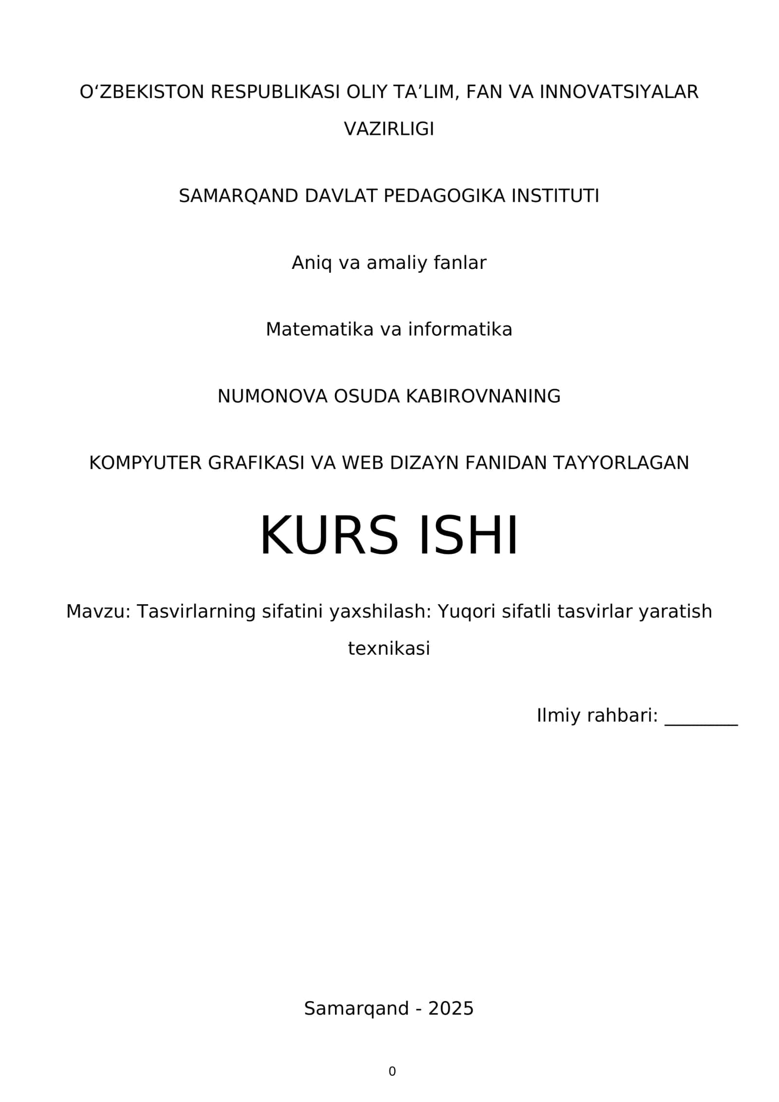 Kompyuter grafikasi va web dizayn fanidan tayyorlagan kurs ishi