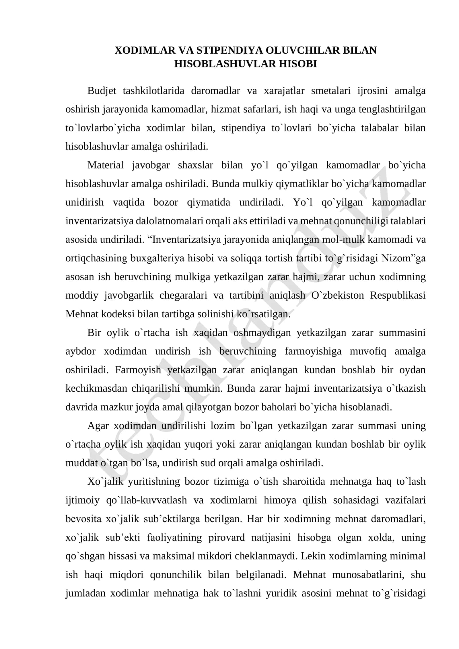Xodimlar va stipendiya oluvchilar bilan hisoblashuvlar hisobi