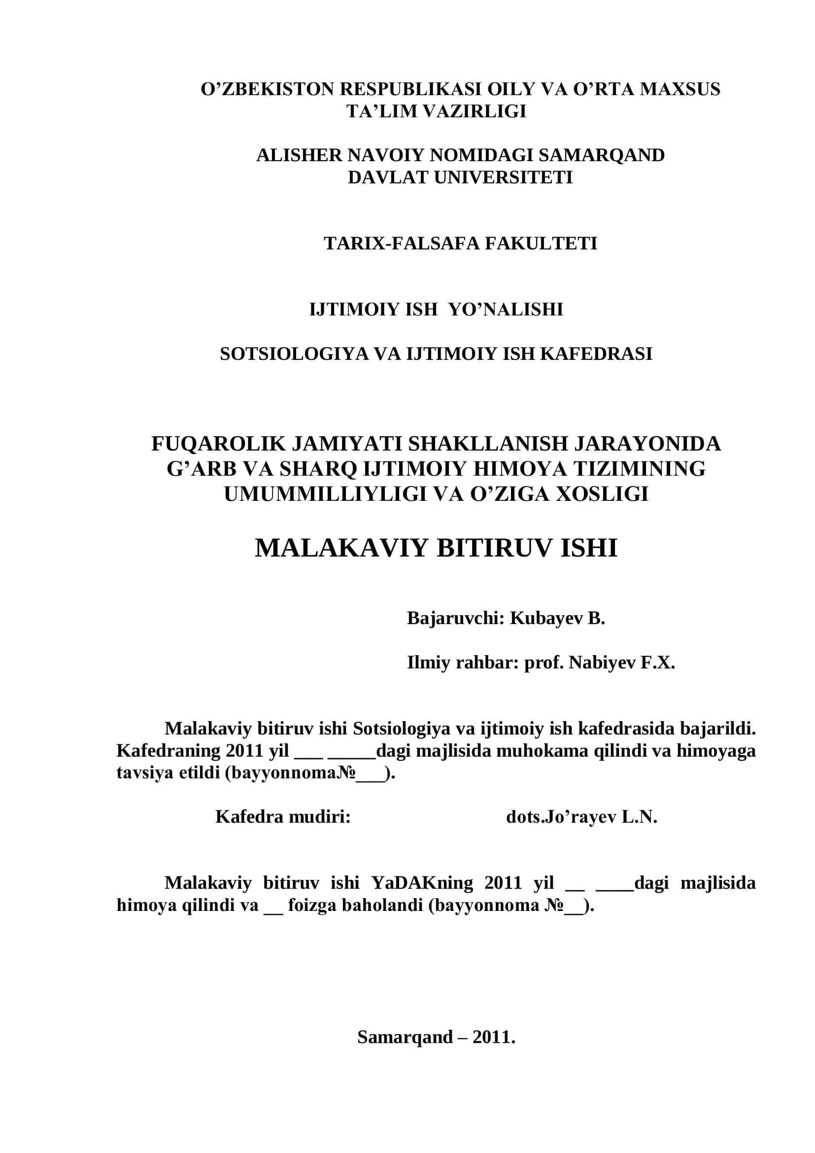 Fuqarolik jamiyati shakllanish jarayonida G’arb va Sharq ijtimoiy himoya tizimining umumiyligi va o’ziga xosligi
