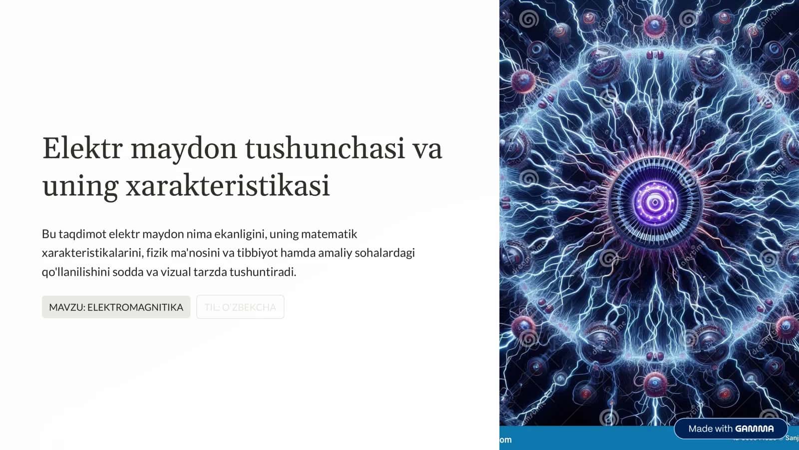 Elektr maydon tushunchasi va uning xarakteristikasi