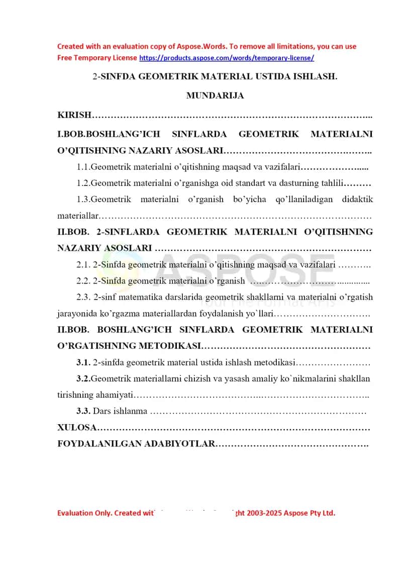 2-sinfda geometrik material ustida ishlash
