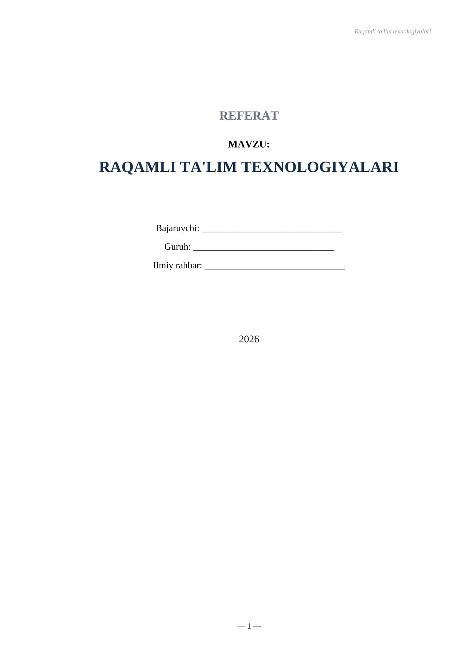 Referat Raqamli ta’lim texnologiyalari