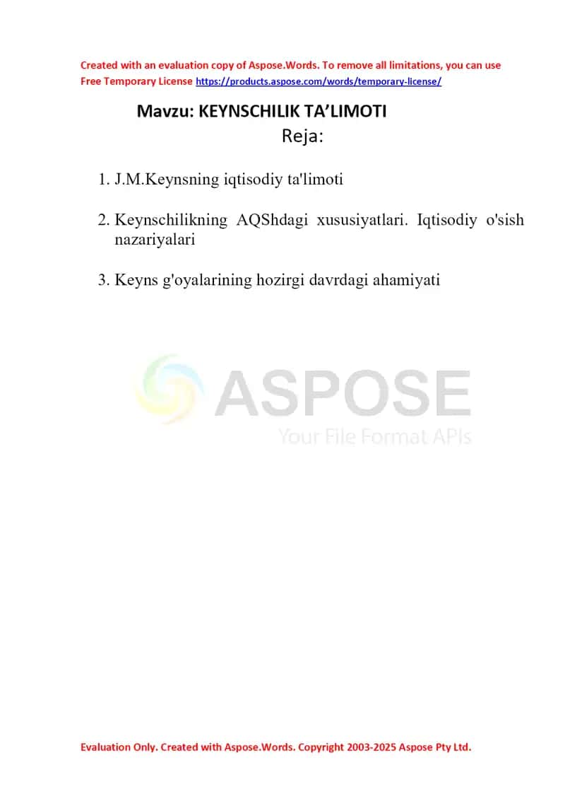 KEYNSCHILIK TA’LIMOTI