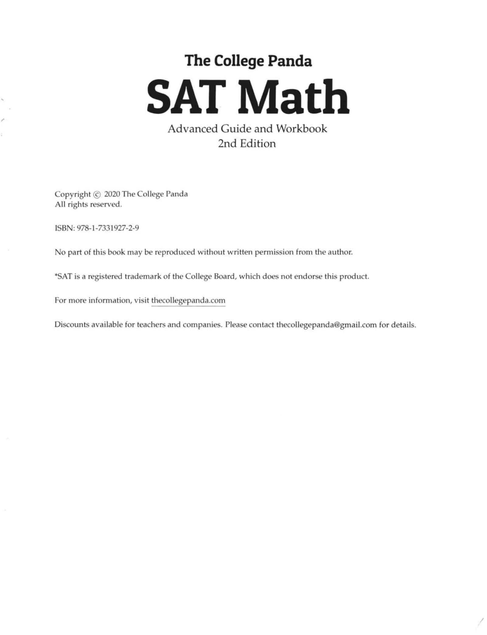 The College Panda SAT Math Advanced Guide and Workbook 2nd Edition