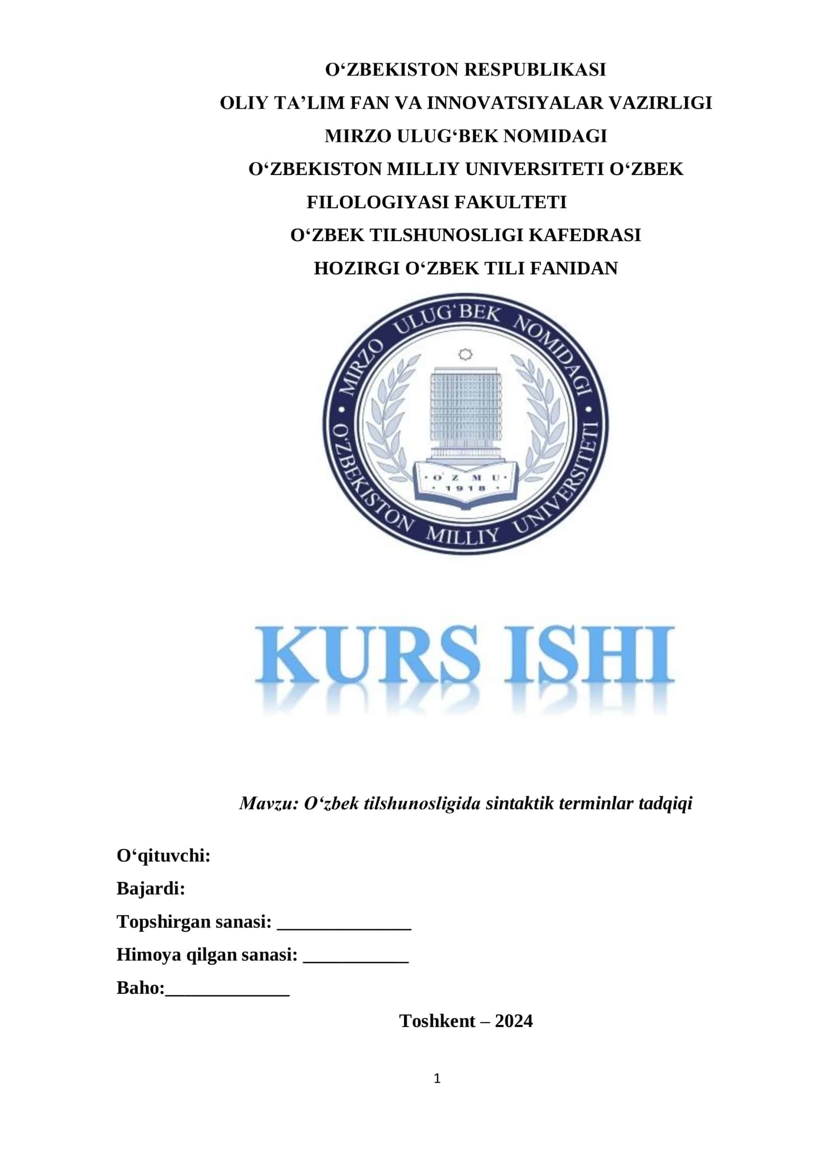 O‘zbek tilshunosligida sintaktik terminlar tadqiqi