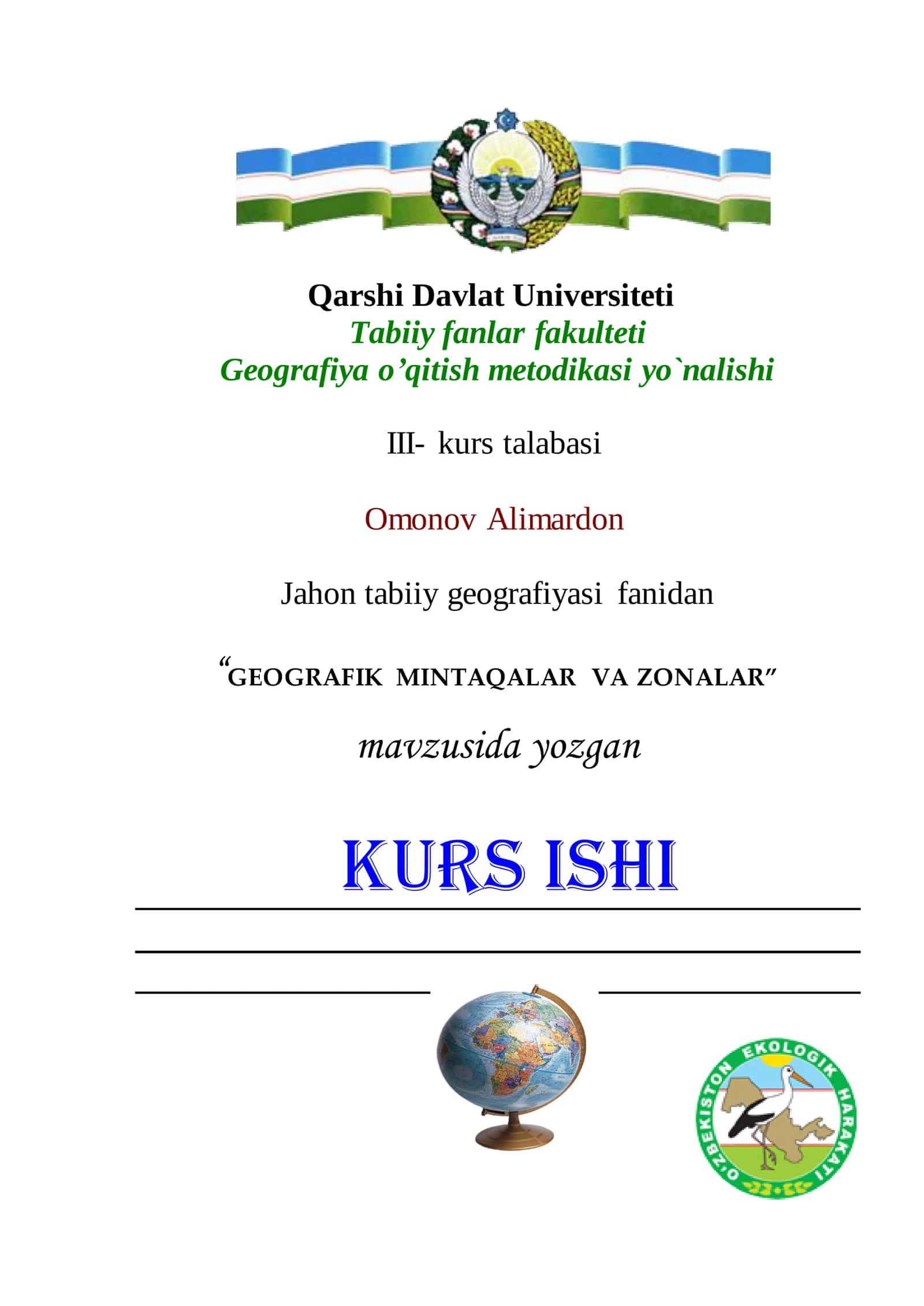 Geografiya o'qitish metodikasi yo'nalishi