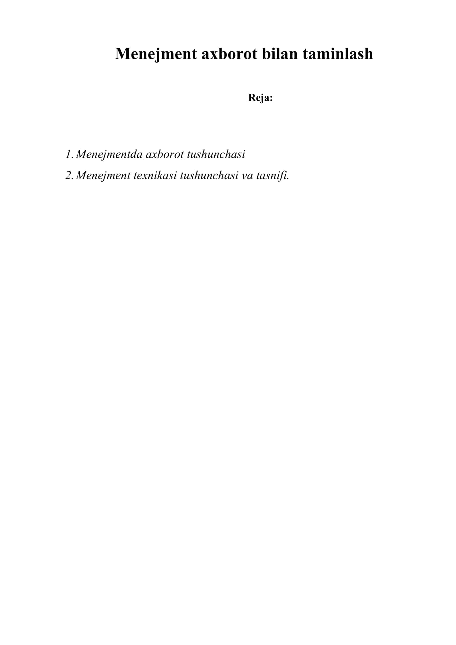 Menejment axborot bilan taminlash