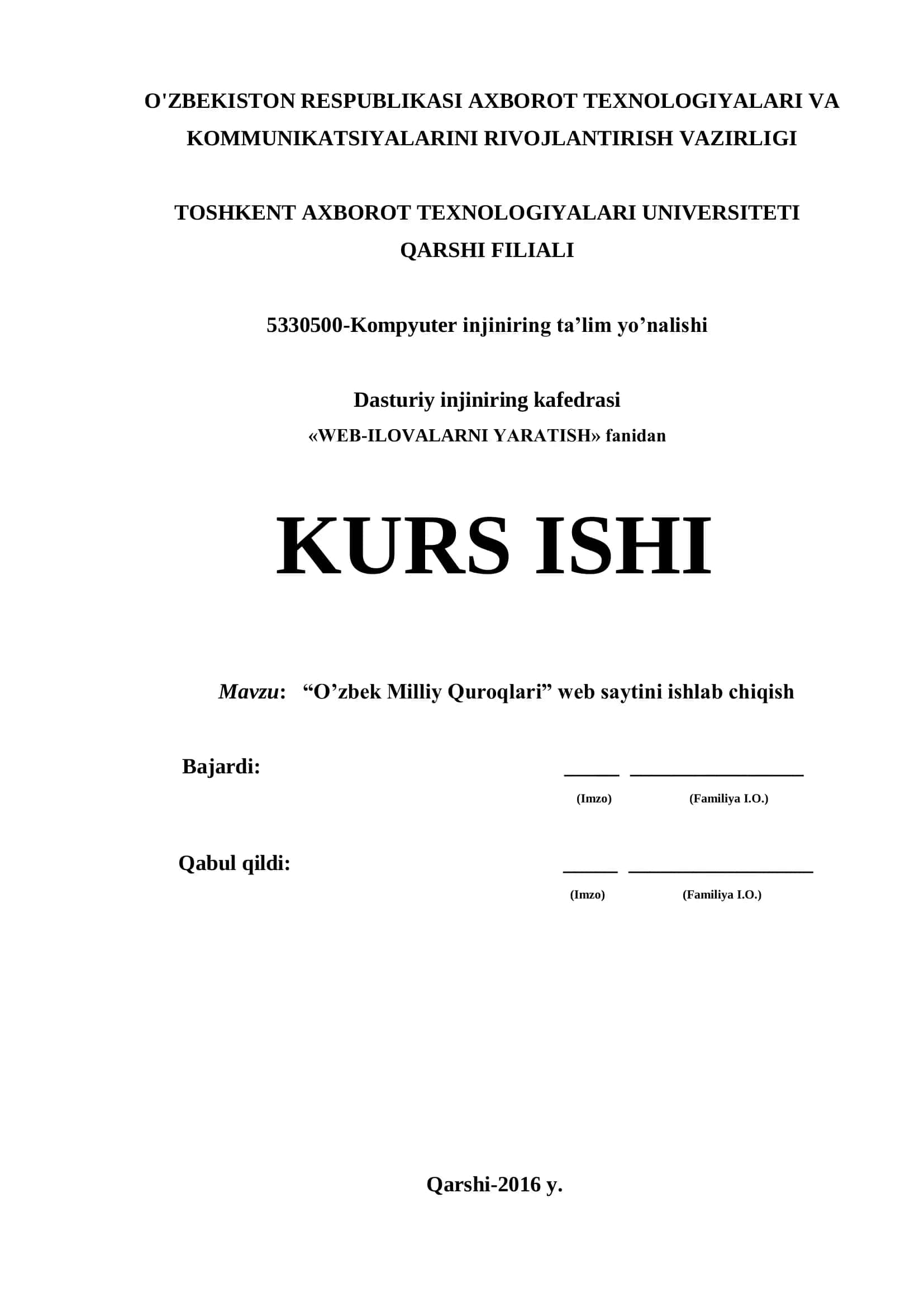 “O’zbek Milliy Quroqlari” web saytini ishlab chiqish
