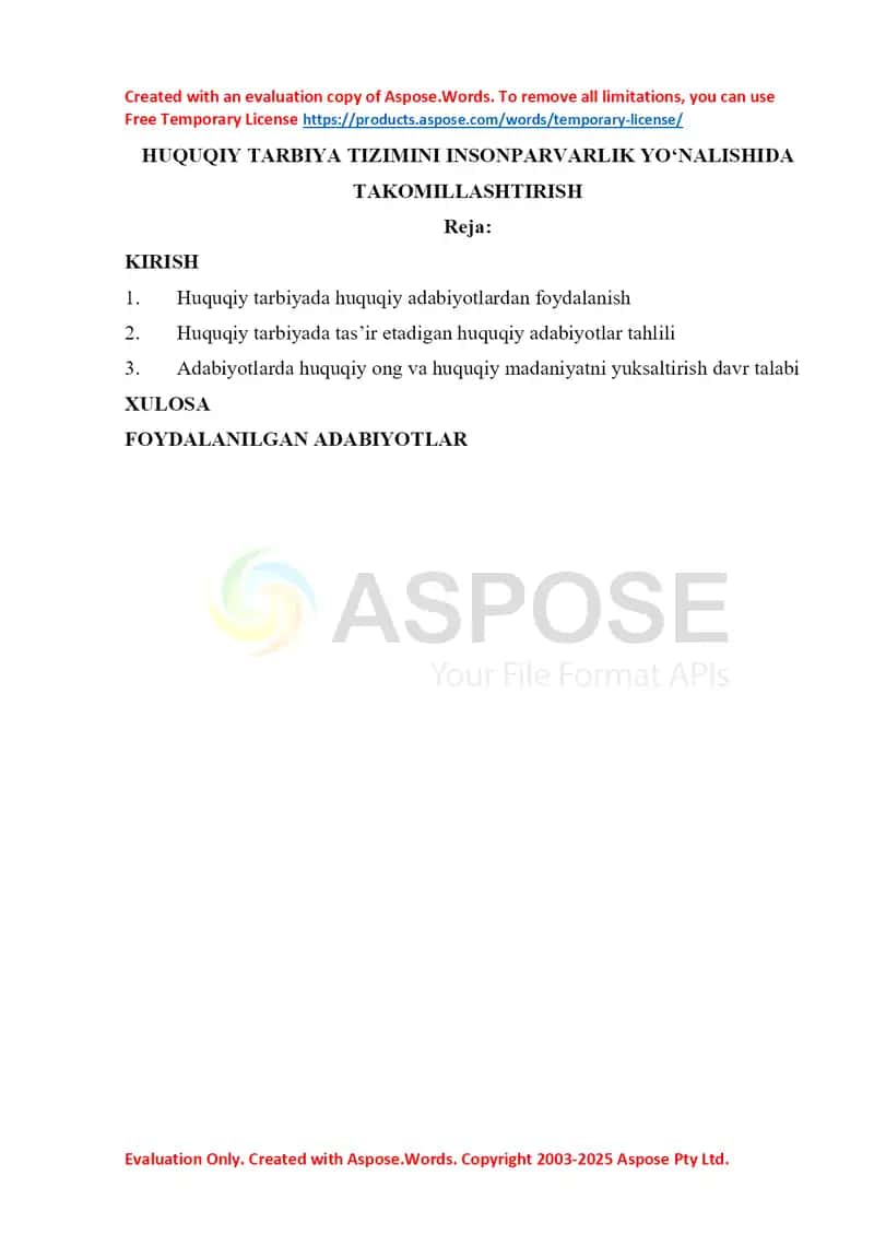 HUQUQIY TARBIYA TIZIMINI INSONPARVARLIK YOʻNALISHIDA TAKOMILLASHTIRISH