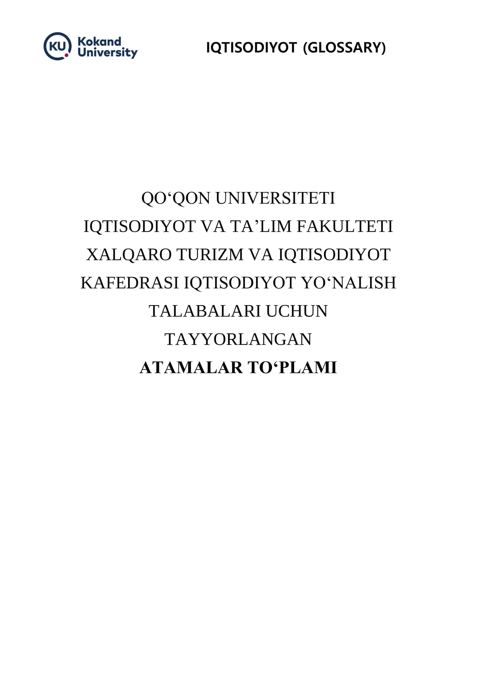 IQTISODIYOT (GLOSSARY)