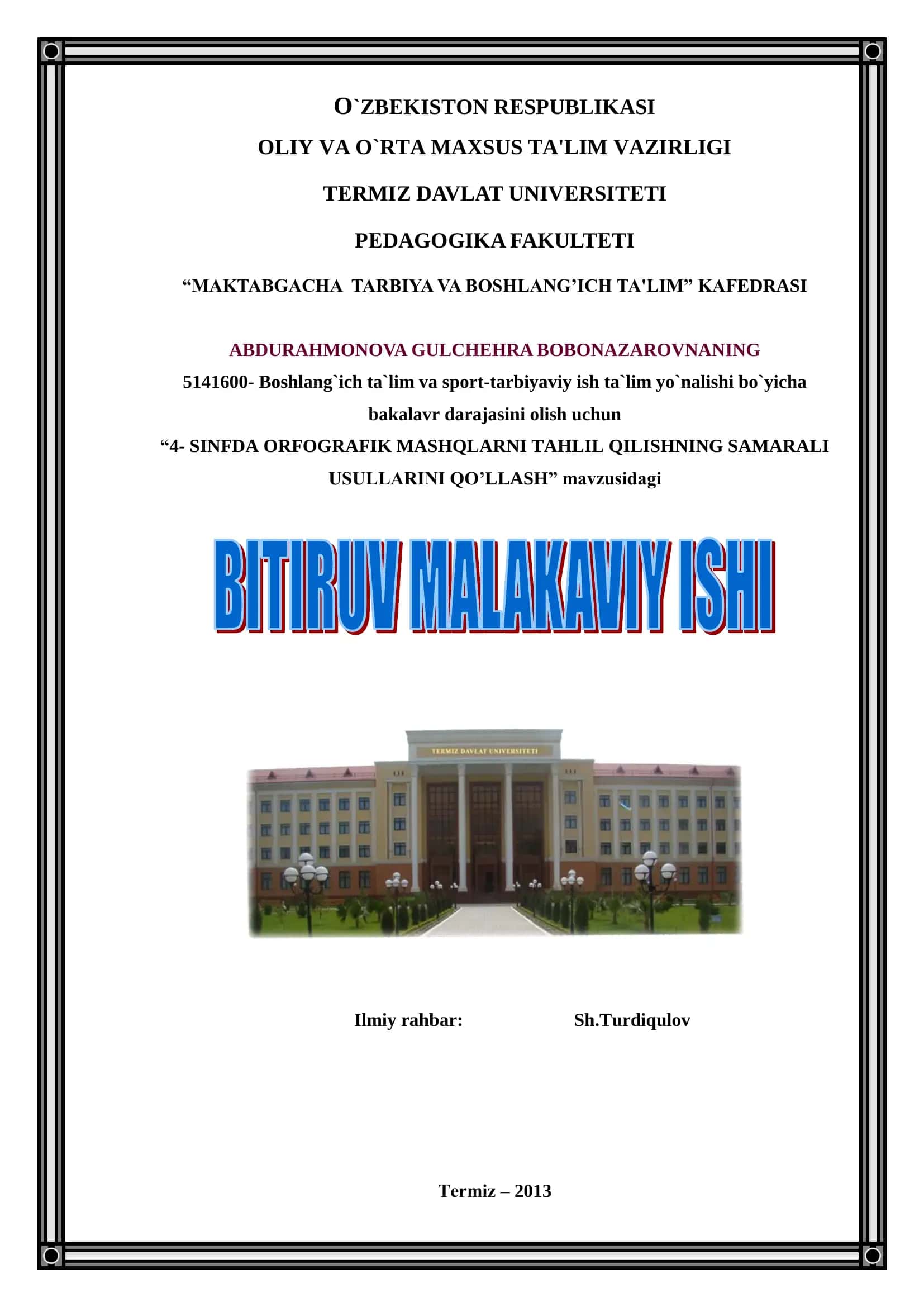 4-SINFDA ORFOGRAFIK MASHQLARNI TAHLIL QILISHNING SAMARALI USULLARINI QO’LLASH