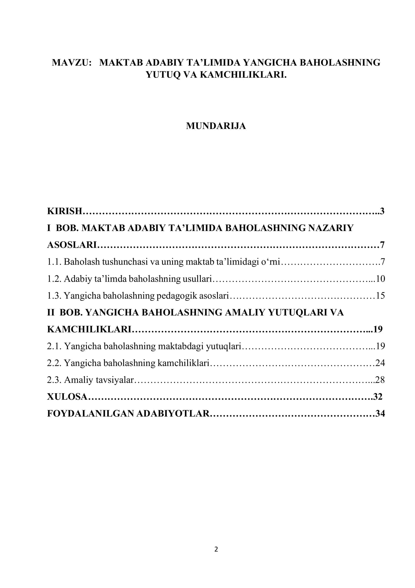 MAKTAB ADABIY TA’LIMIDA YANGICHA BAHOLASHNING