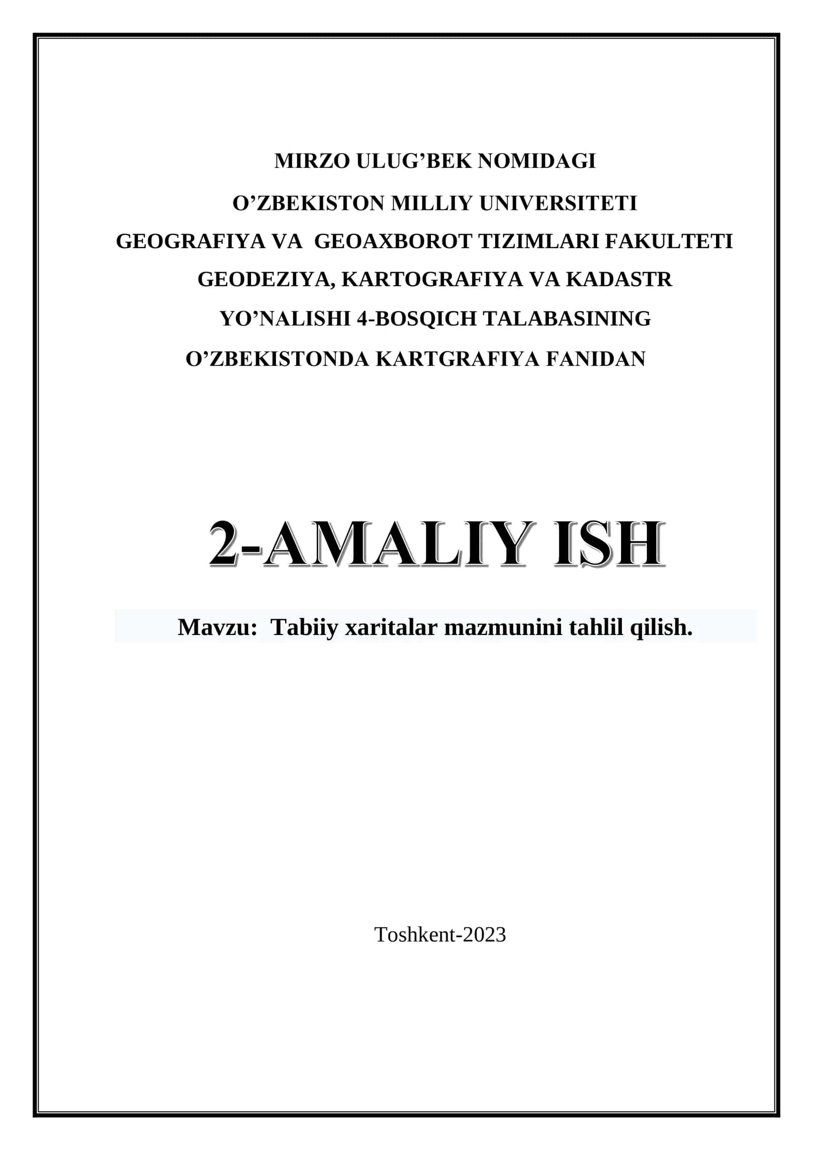 Tabiiy xaritalar mazmunini tahlil qilish.