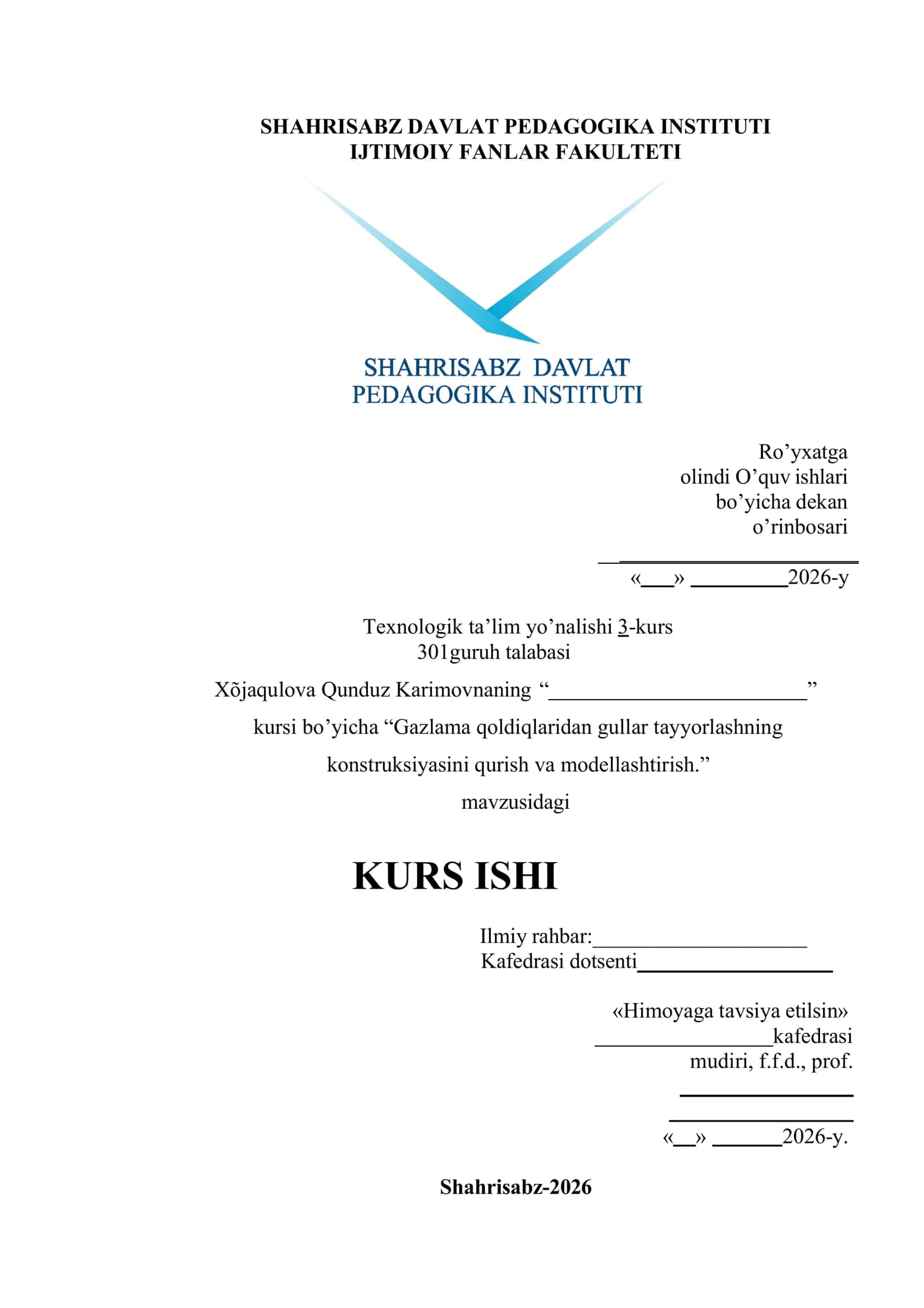 Gazlama qoldiqlaridan gullar tayyorlashning konstruksiyasini qurish va modellashtirish