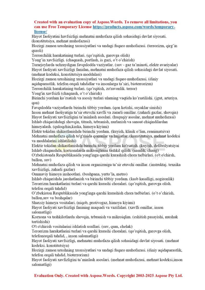 Hayot faoliyatini xavfsizligi va mehnatni muhofaza qilish bo‘yicha ma’ruza taqdimoti