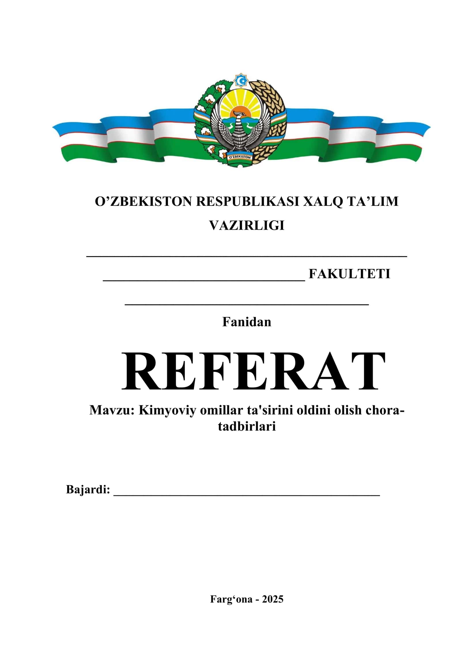 Kimyoviy omillar ta'sirini oldini olish chora-tadbirlari