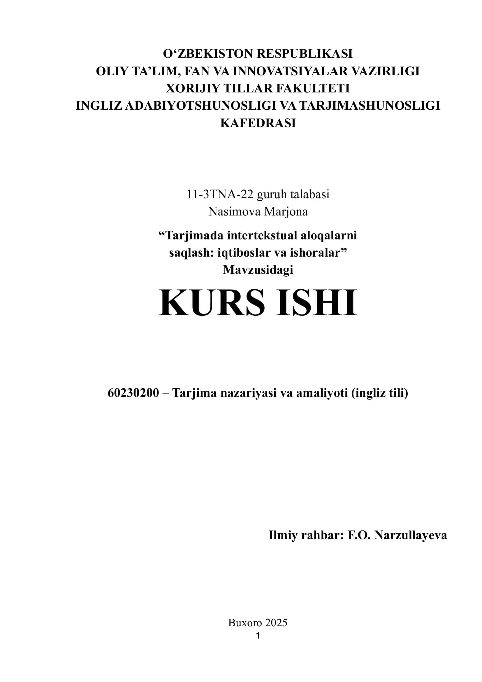 Tarjimada intertekstual aloqalarni saqlash: iqtiboslar va ishoralar