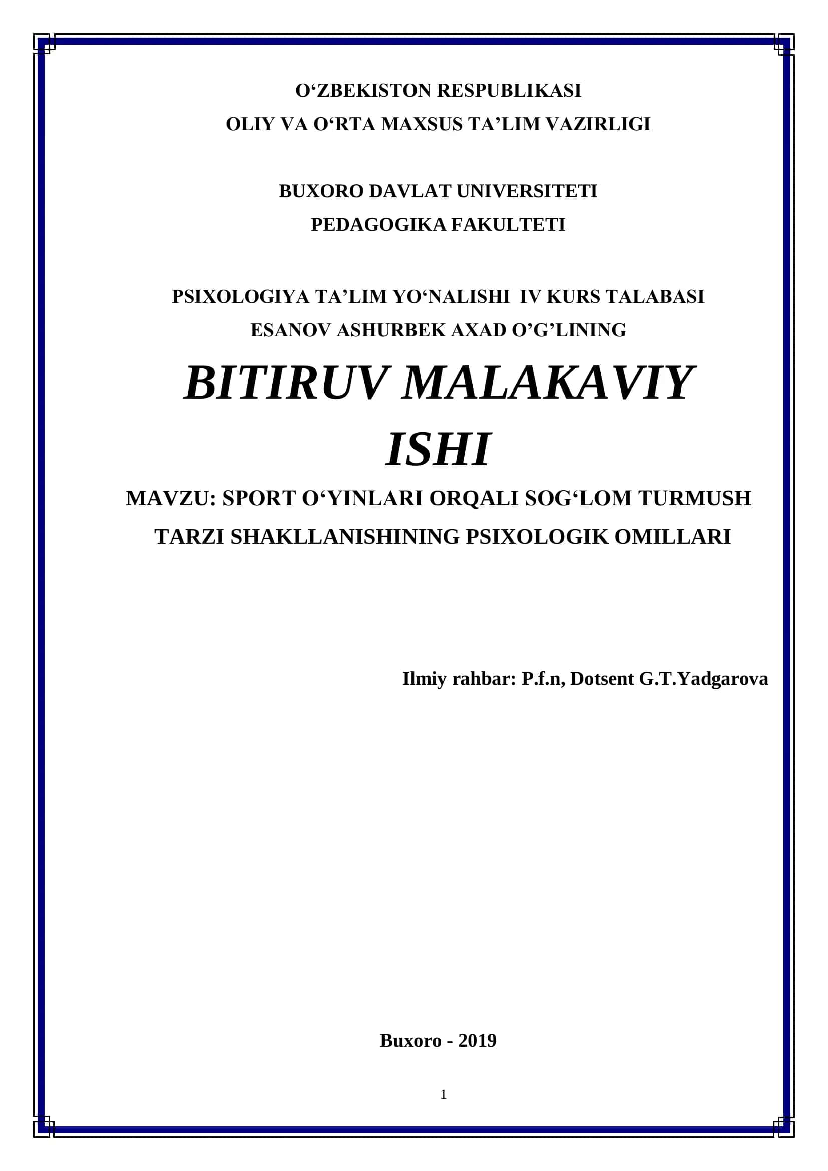 SPORT O‘YINLARI ORQALI SOG‘LOM TURMUSH TARZI SHAKLLANISHINING PSIXOLOGIK OMILLARI