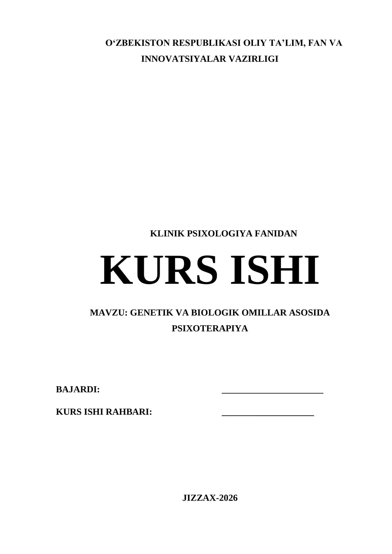KLINIK PSIXOLOGIYA FANIDAN KURS ISHI