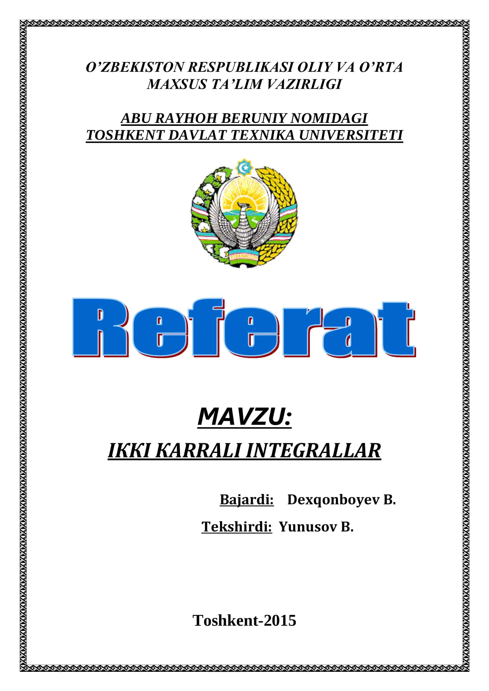 IKKI KARRALI INTEGRALLAR