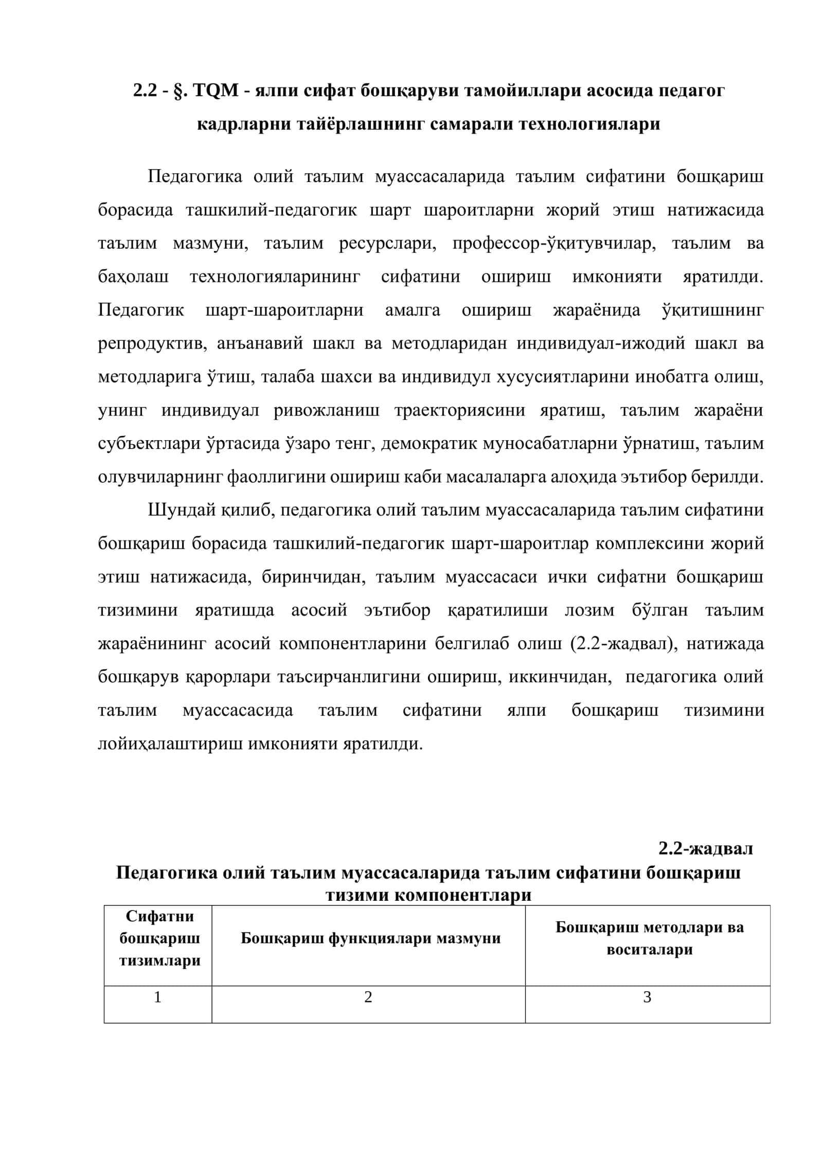 TQM - yalpi sifat boshqaruvi tamoyillari asosida pedagog kadrlarni tayyorlashning samarali texnologiyalari