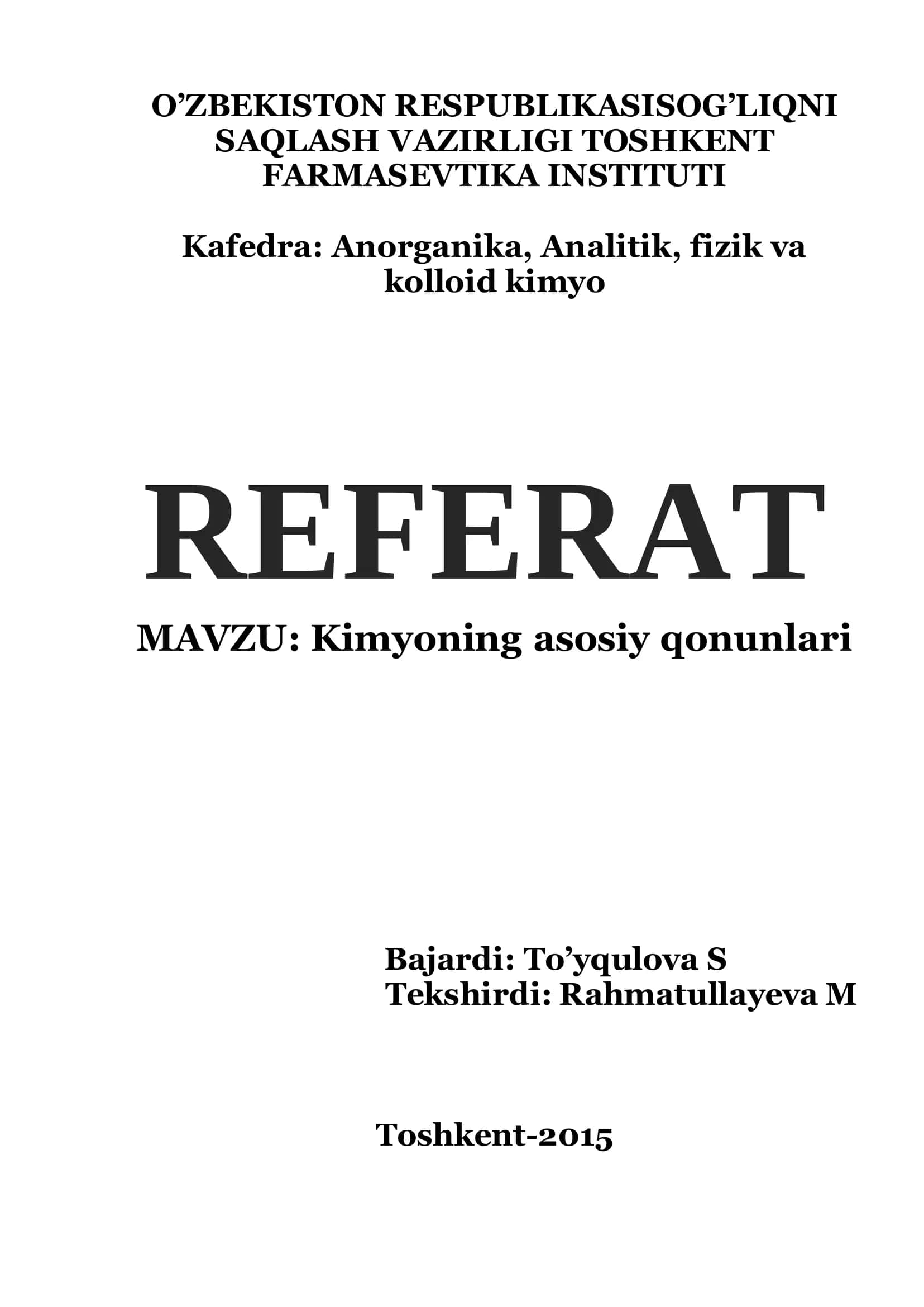 Kimyoning asosiy qonunlari