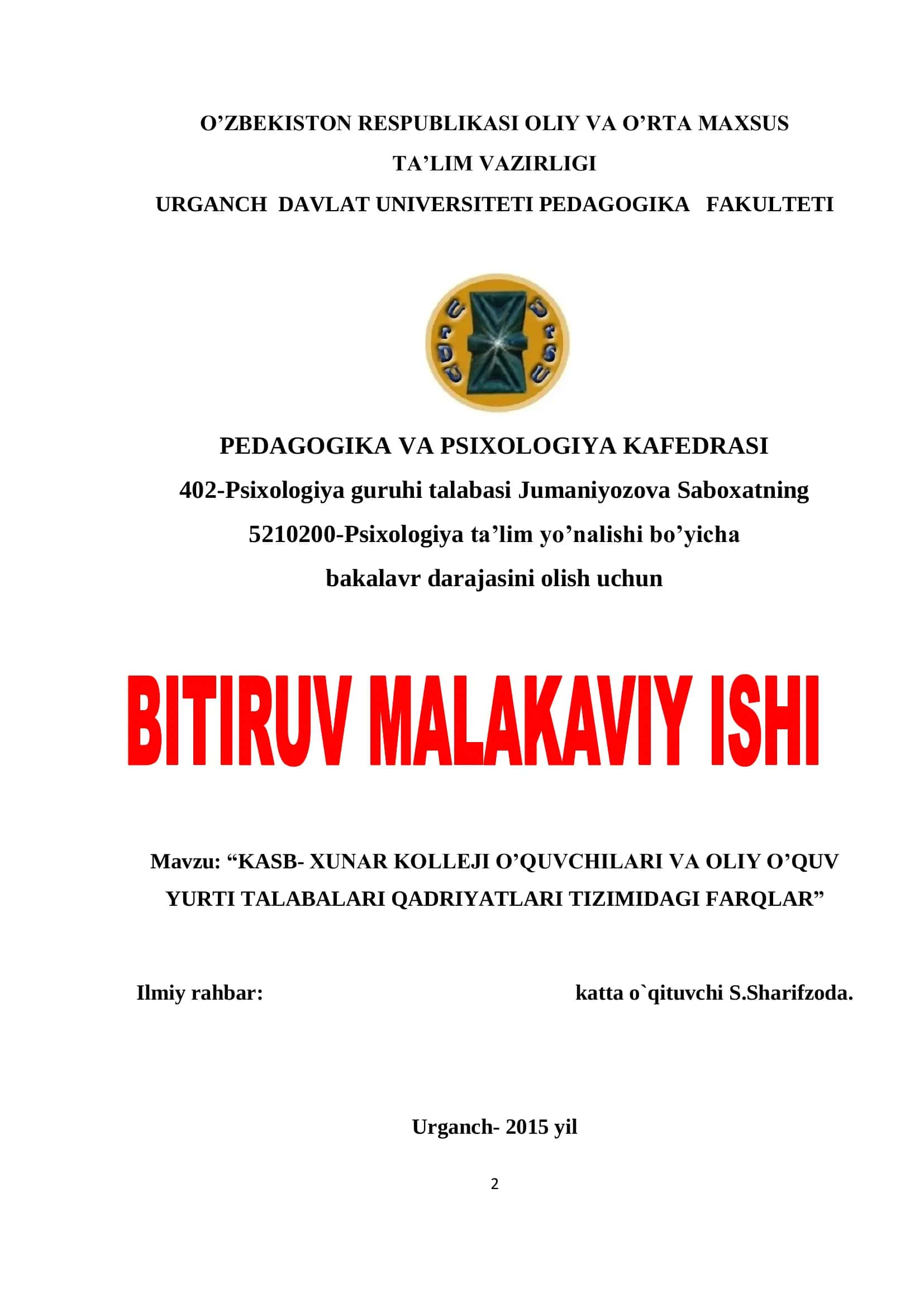 Talabalari Qadriyatlari Tizimidagi Farqlar